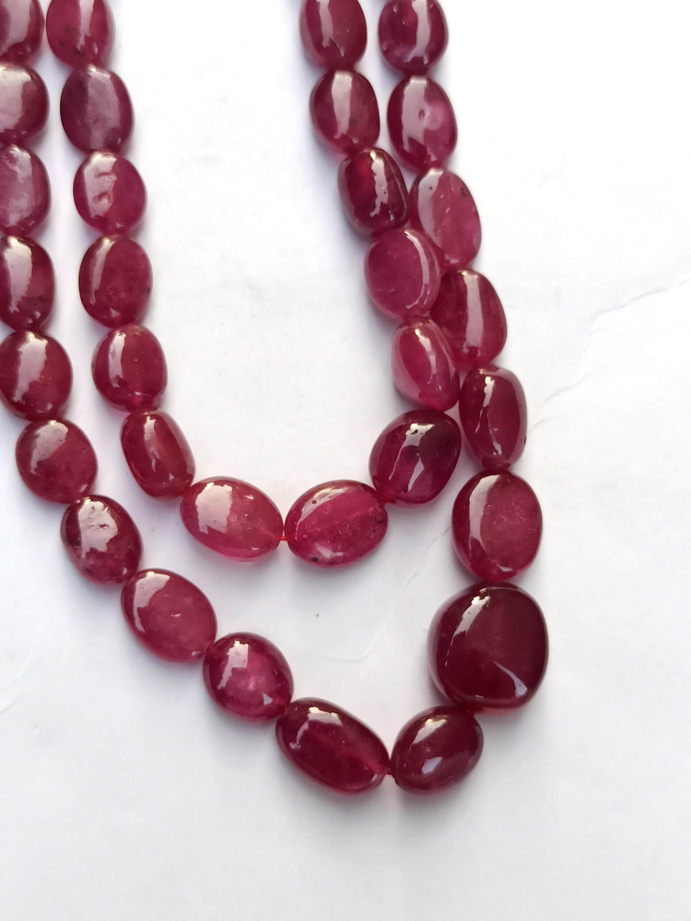 Natural Ruby Corundum Oval Bead Necklace Handmade Gemstone Jewelry Design - image 4
