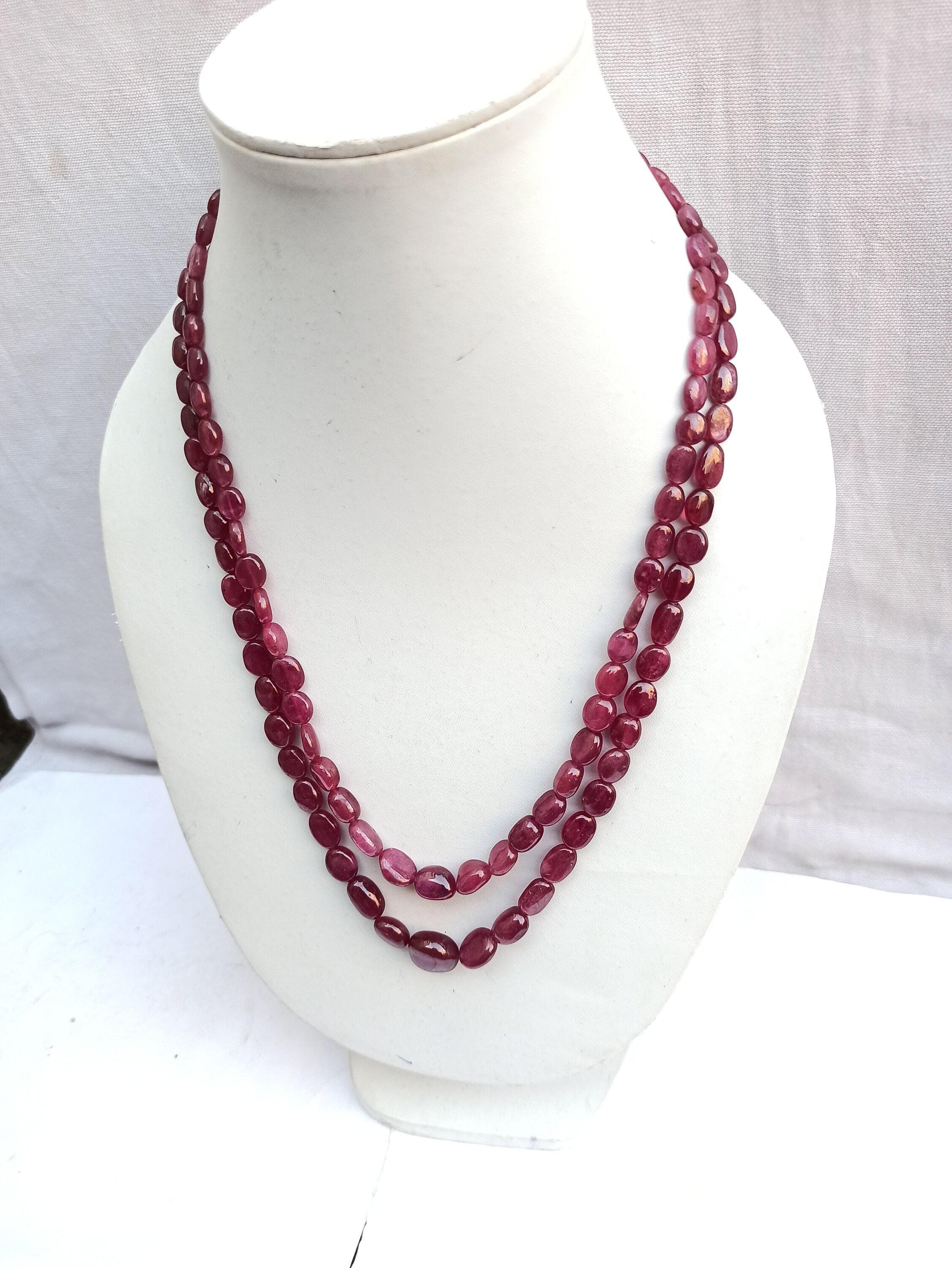 Natural Ruby Corundum Oval Bead Necklace Handmade Gemstone Jewelry Design - image 3