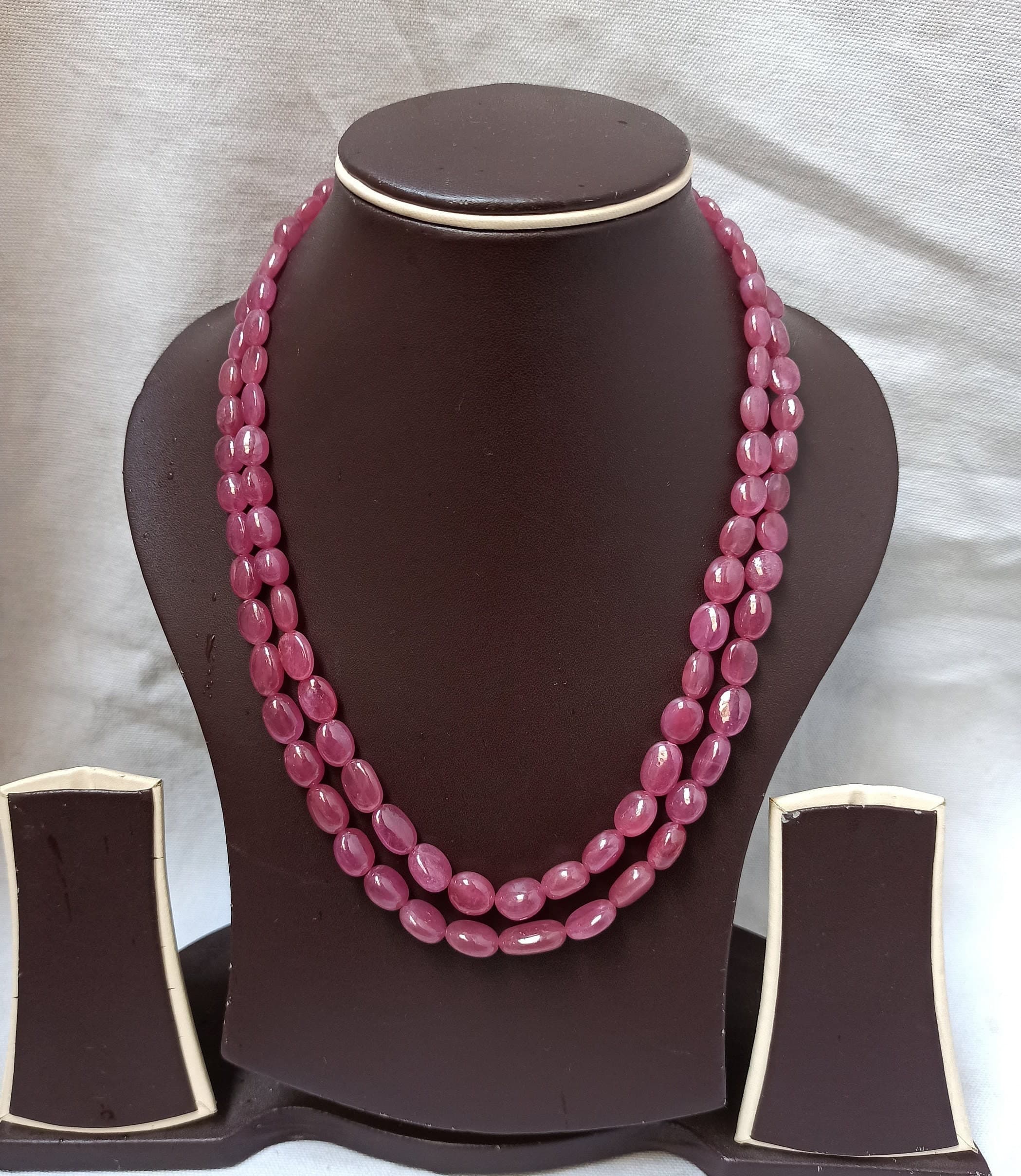 Handmade Natural Ruby Necklace 18″ Adjustable 485 Carat Smooth Oval Beads Healing Crystal Jewelry