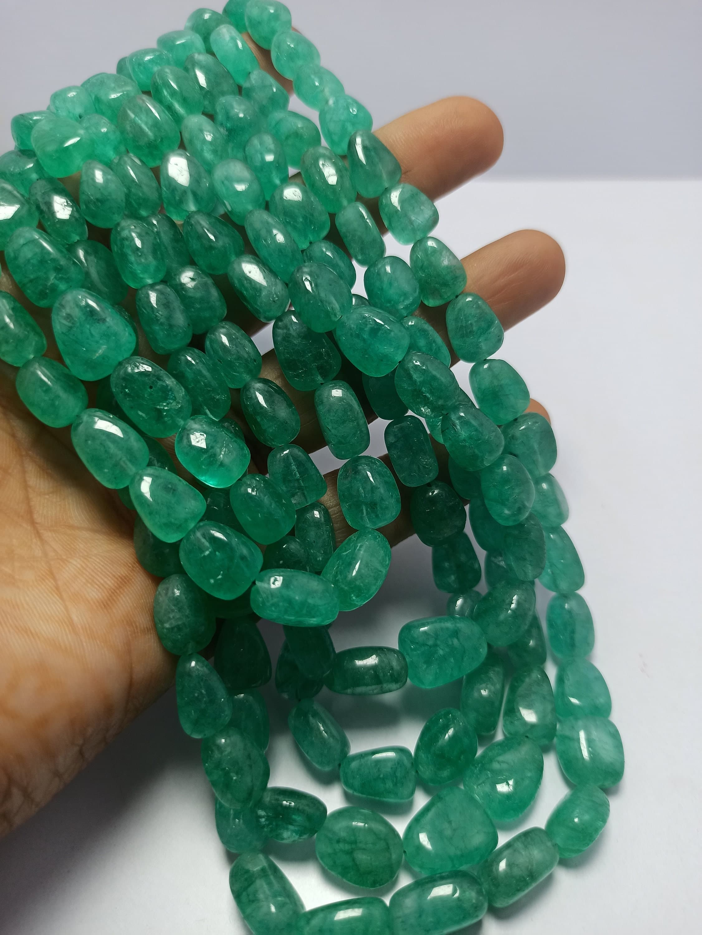 Russian Emerald Smooth Tumble Bead Necklace Fine Quality Healing Gemstone Adjustable Cord - image 3