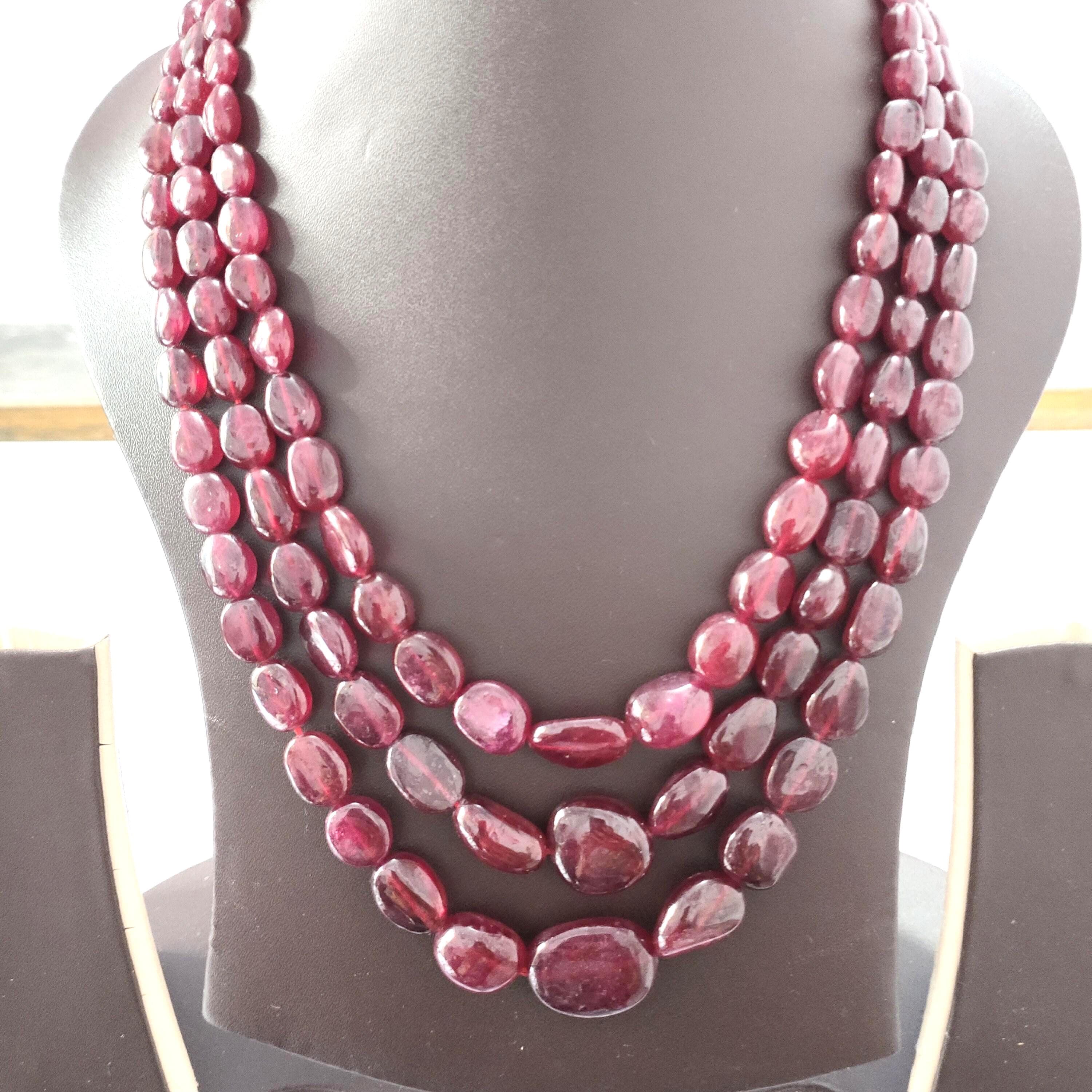 Natural Ruby Tumble Necklace 890 Carat Gemstone Beads Healing Crystal Jewelry