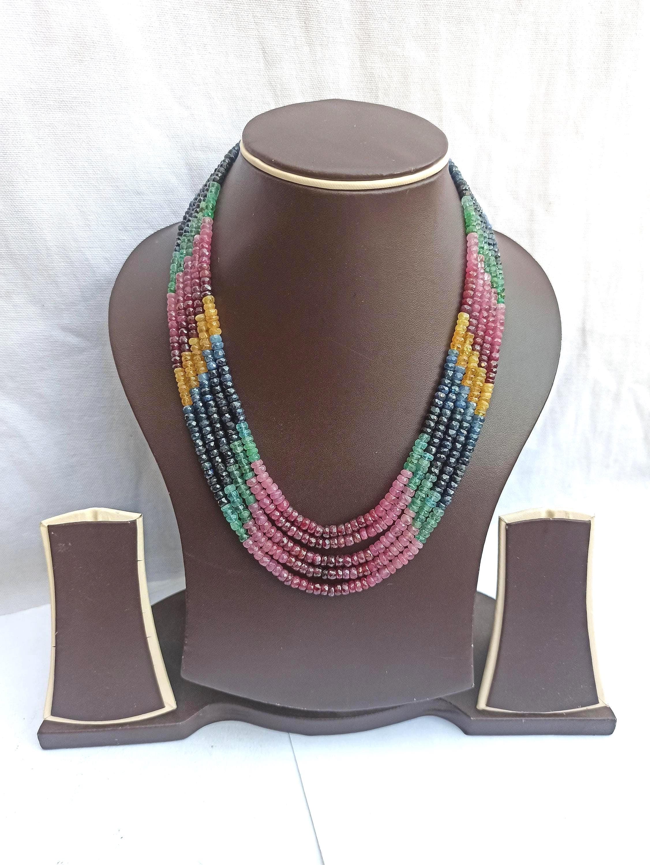 Multi Sapphire Bead Necklace Faceted Rondelle Gemstones Adjustable Healing Jewelry - image 4