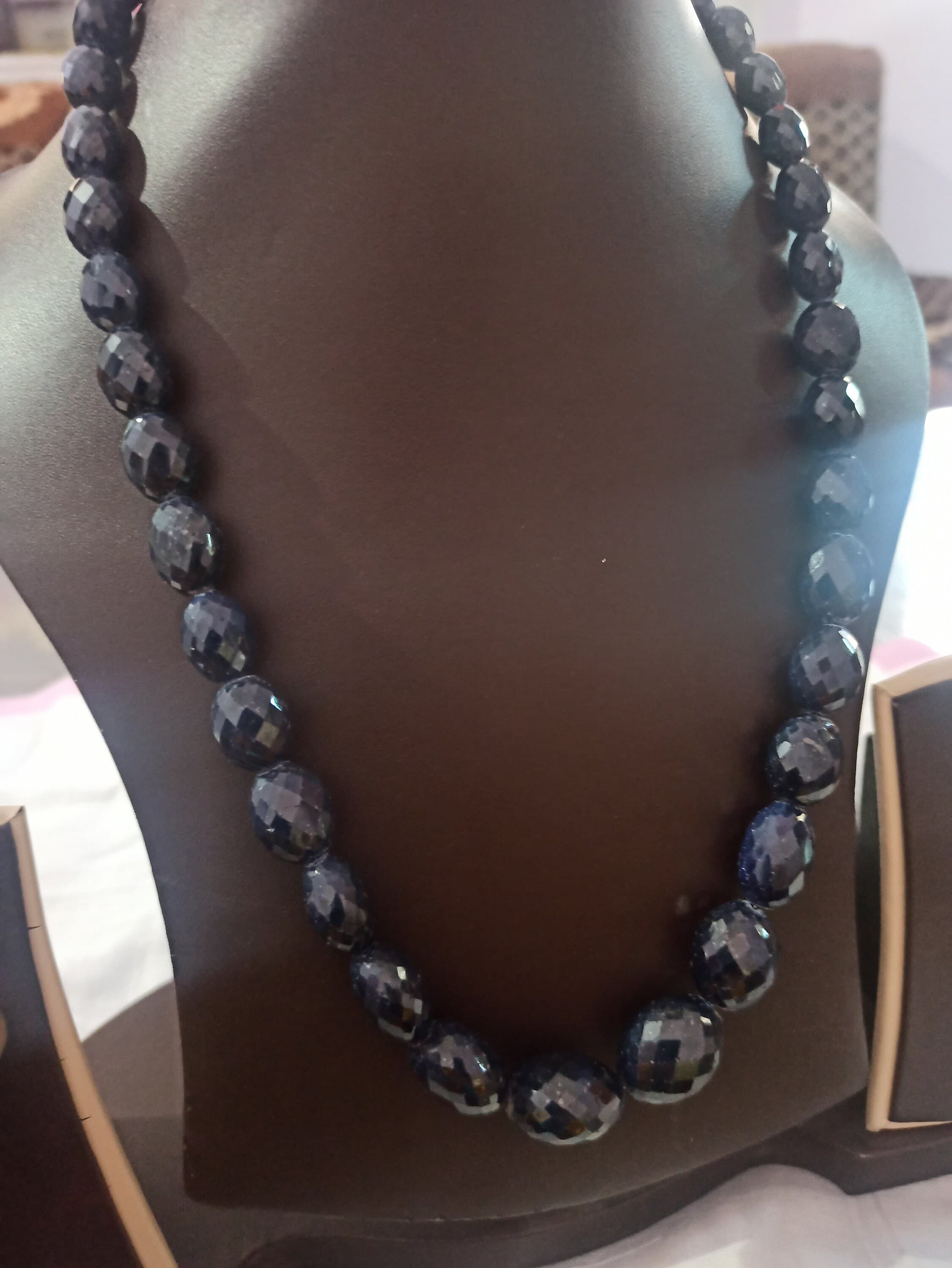 Faceted Blue Sapphire Dyed Gemstone Necklace Healing Crystal,Handmade 19″ Jewelry - image 3