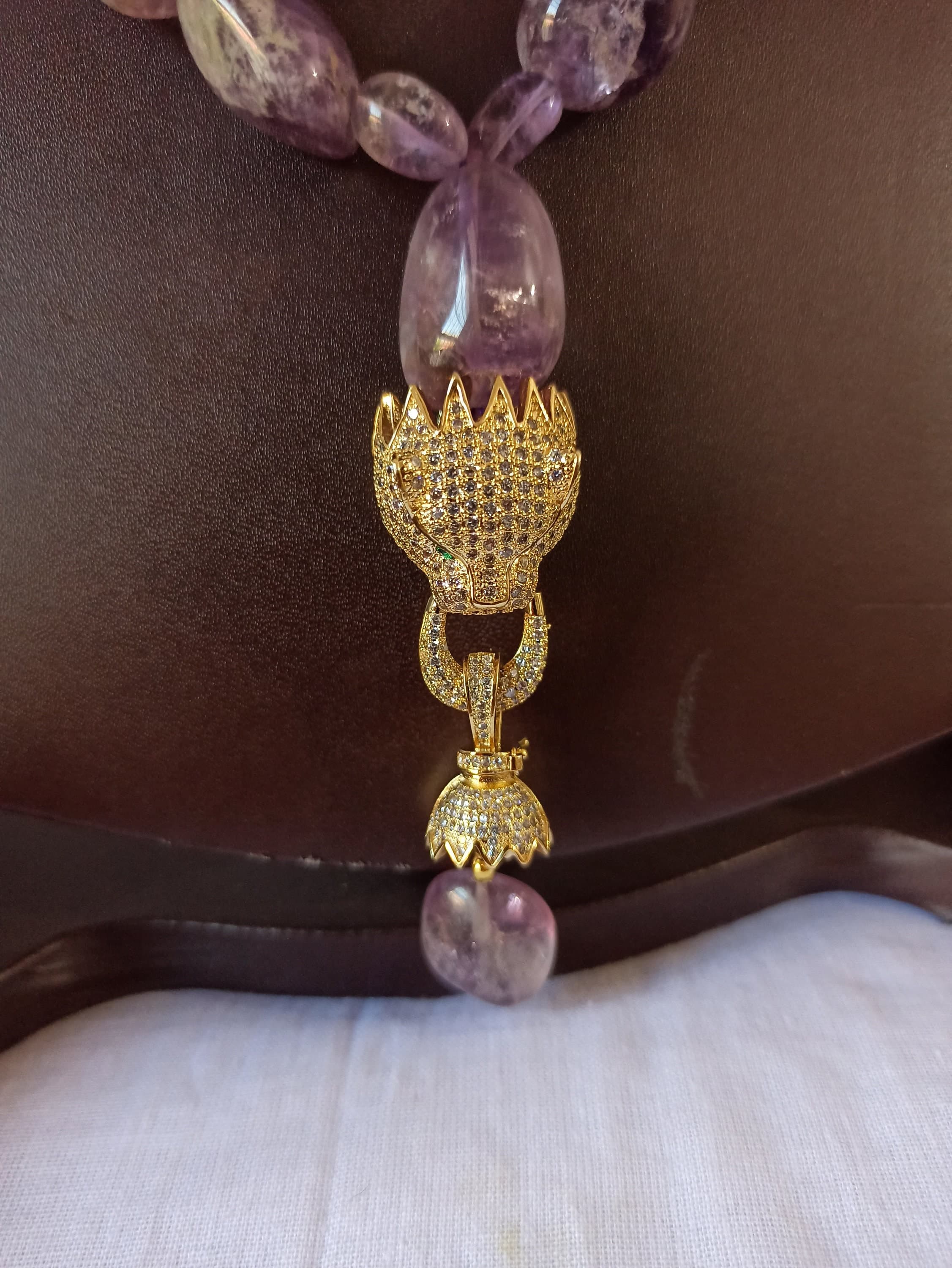 Natural Amethyst Tumble Necklace, 629 Carat Healing Gemstone Beads Gold-Plated Pendant, Handmade Jewelry - image 5