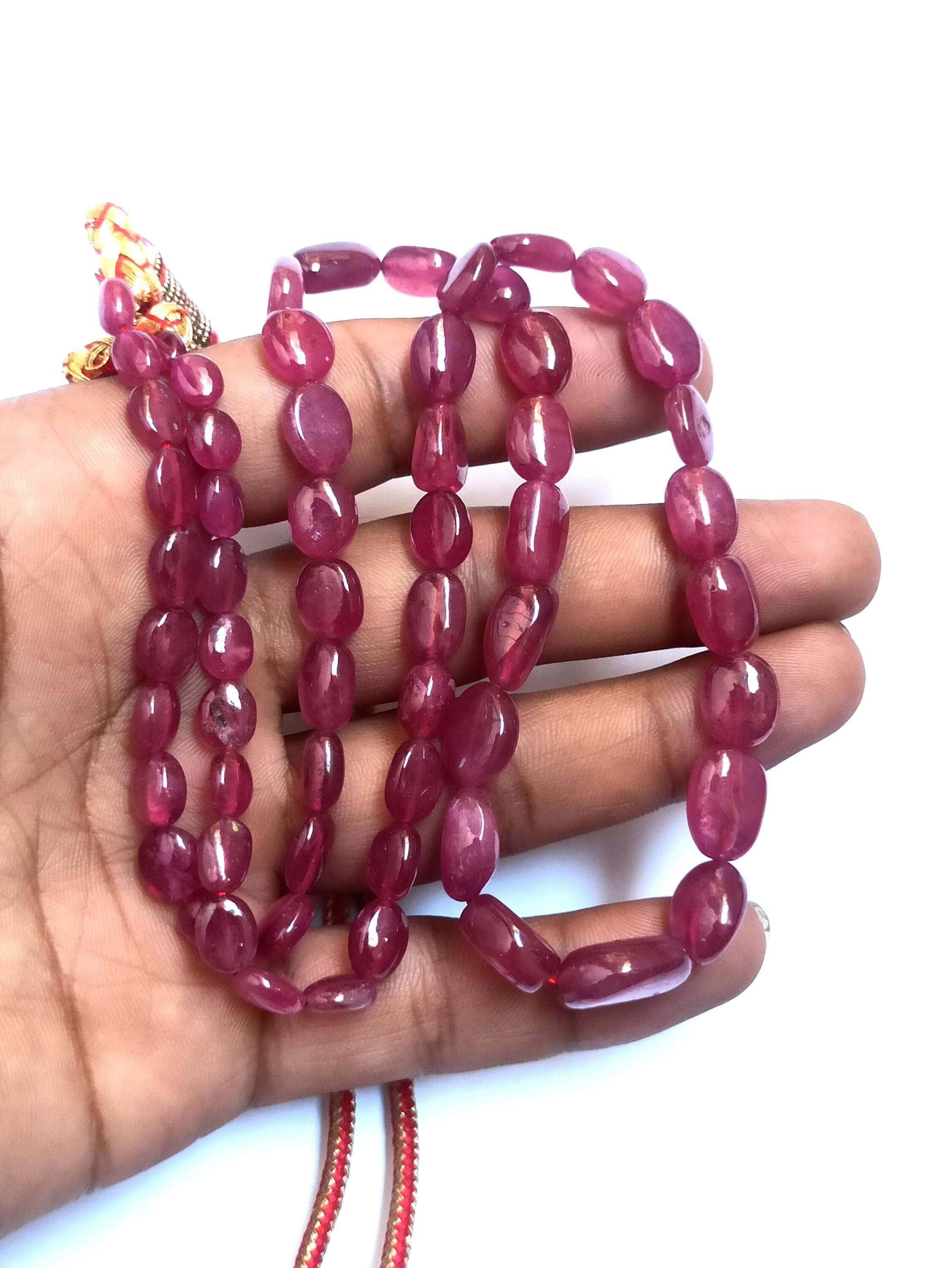 Natural Ruby Necklace, Oval Ruby Gemstone Beads, Adjustable 17" Cord, July Birthstone Jewelry - image 3