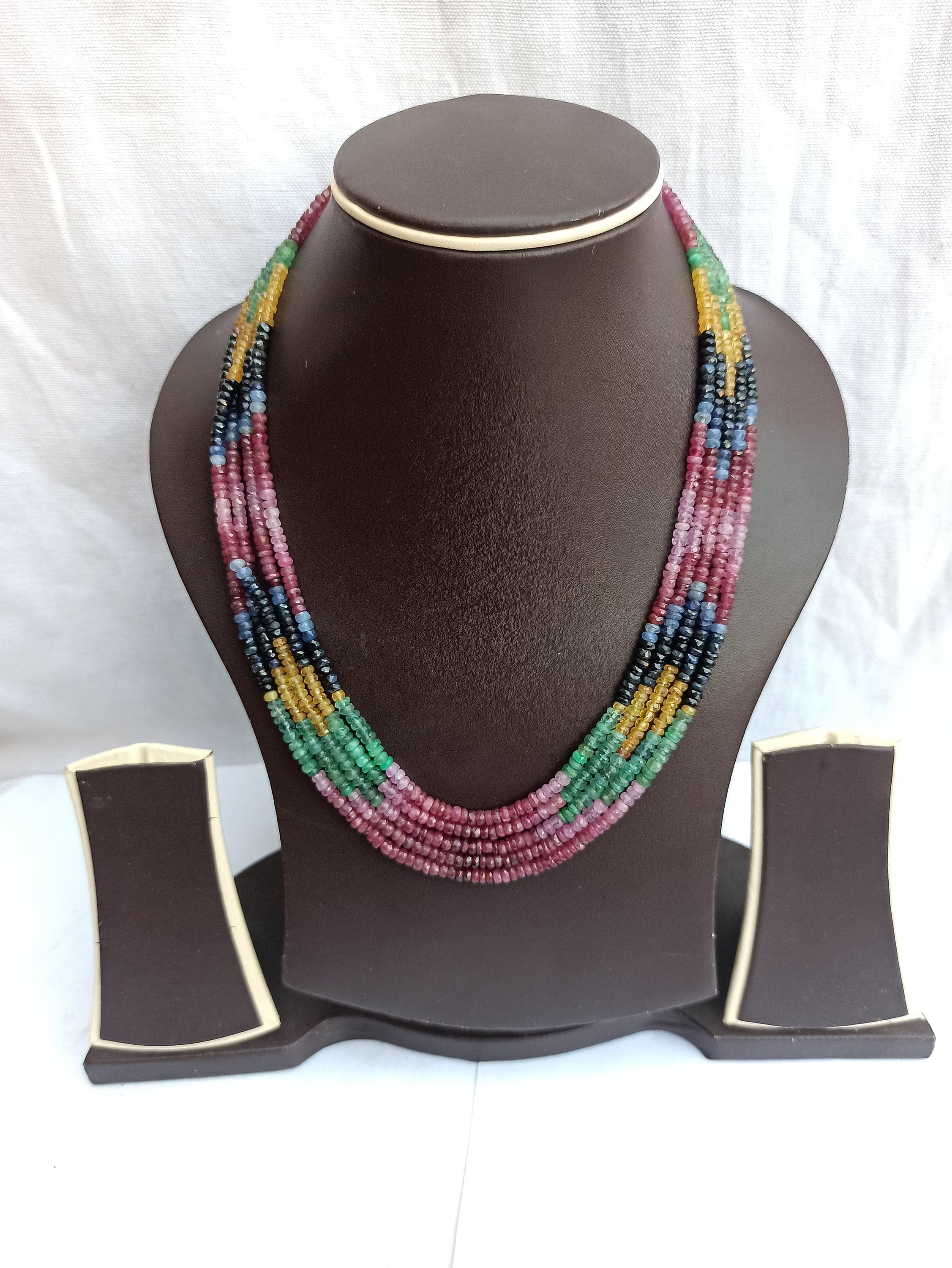 Natural Multi Sapphire Gemstone Necklace 382 Carat Faceted Rondelle Beads for Balance & Positive Energy - image 3