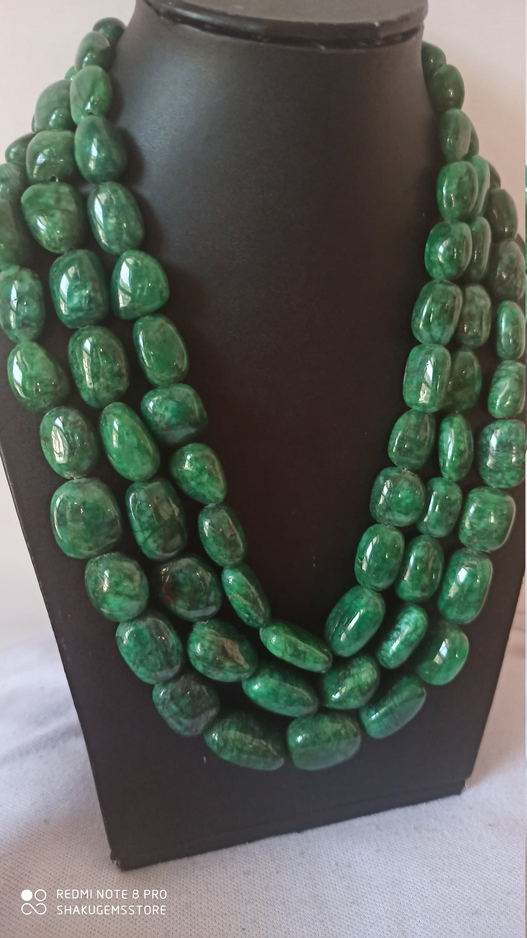 AAA Emerald Beryl Necklace Smooth Tumble Healing Gemstone Beads Adjustable Cord Jewelry - image 3