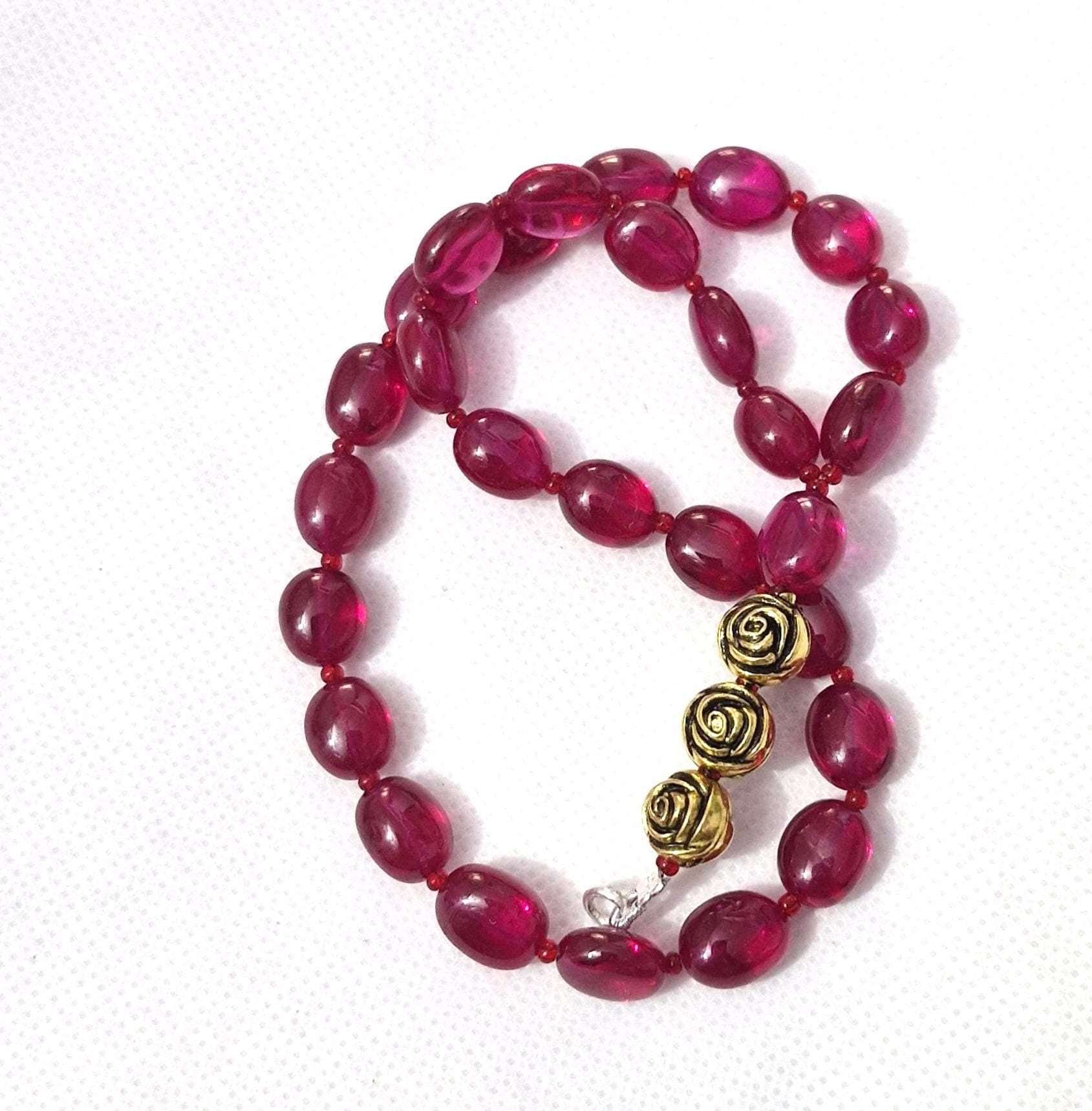 Ruby Corundum Gemstone Japa Mala Muslim Prayer Tasbih Smooth Oval Beads Meditation Mala - image 5