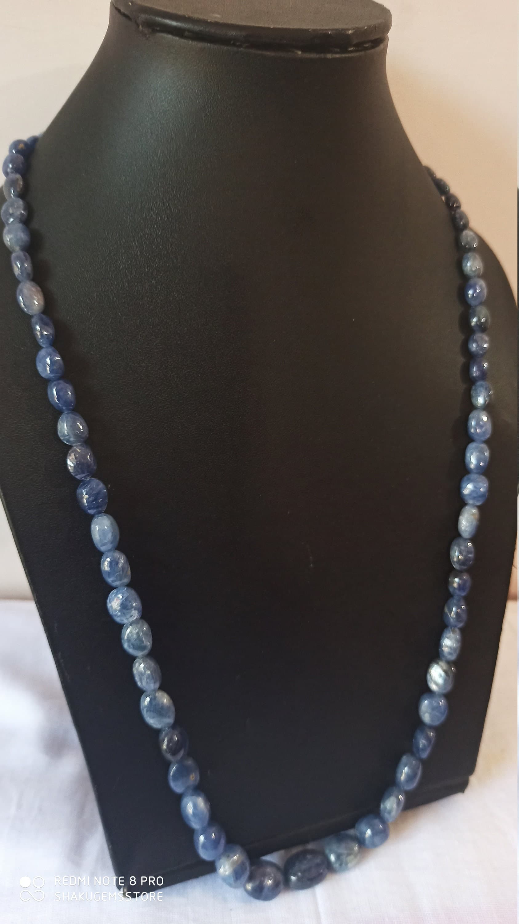 Natural Brahma Blue Sapphire Necklace 300 Ct Smooth Oval Beads, 24" Gemstone Strand - image 3
