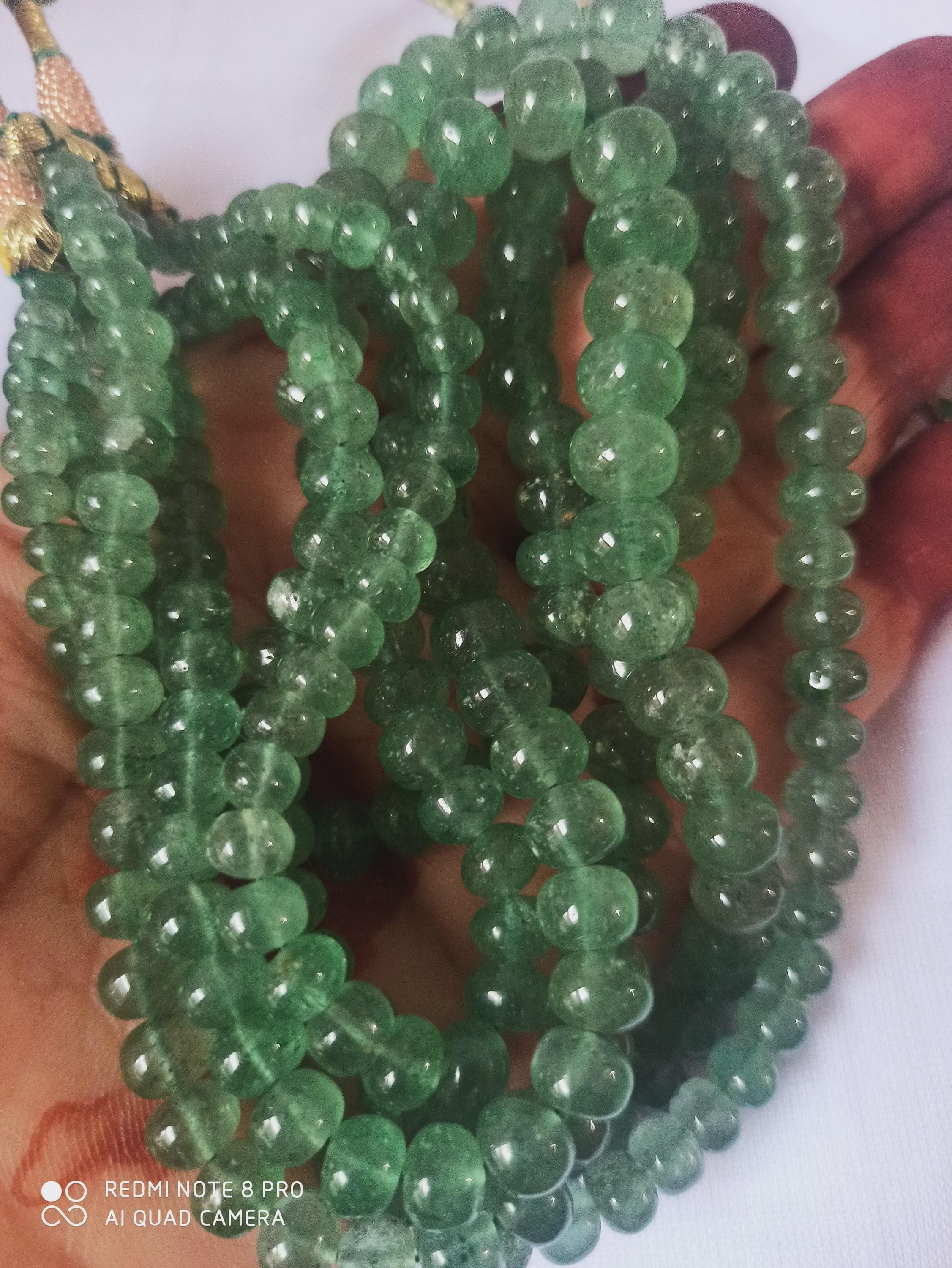 Green Strawberry Quartz Necklace: Faceted Rondelle Beads, AAA Quality, Adjustable Cord - image 5