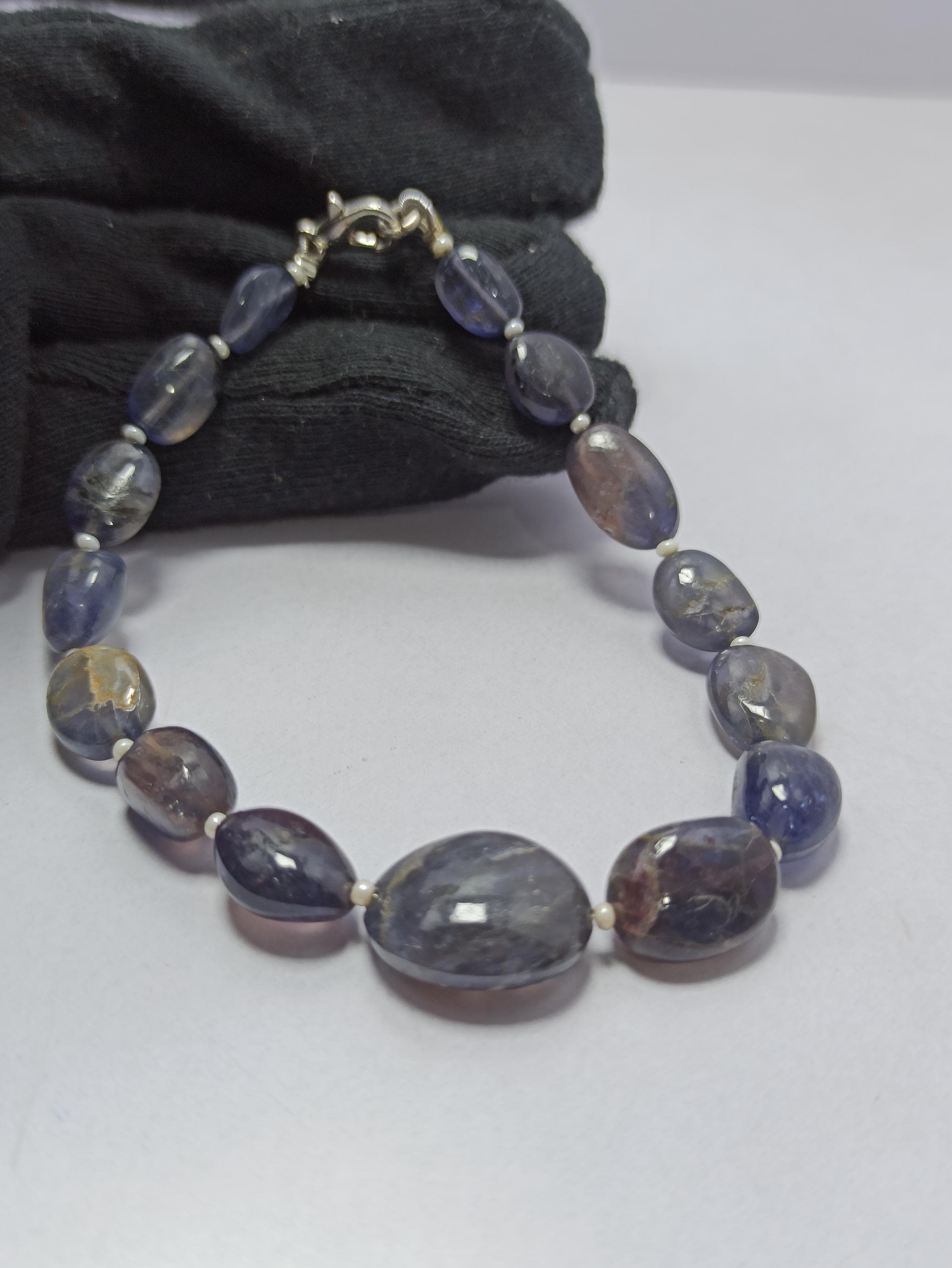 Natural Blue Iolite Smooth Mani Beads Bracelet With 925 Sterling Silver Lock Healing Jewelry - image 5