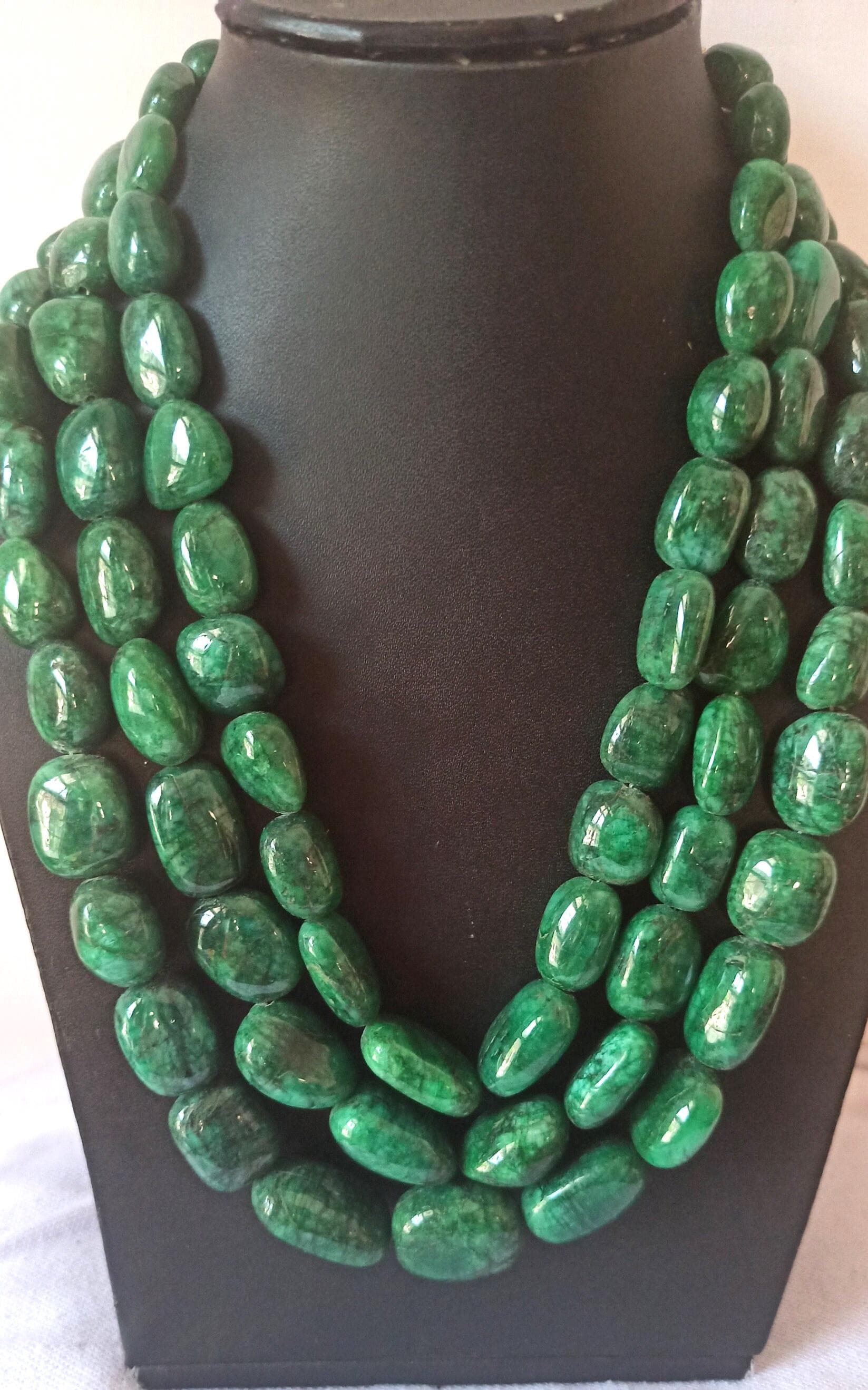 AAA Emerald Beryl Necklace Smooth Tumble Healing Gemstone Beads Adjustable Cord Jewelry