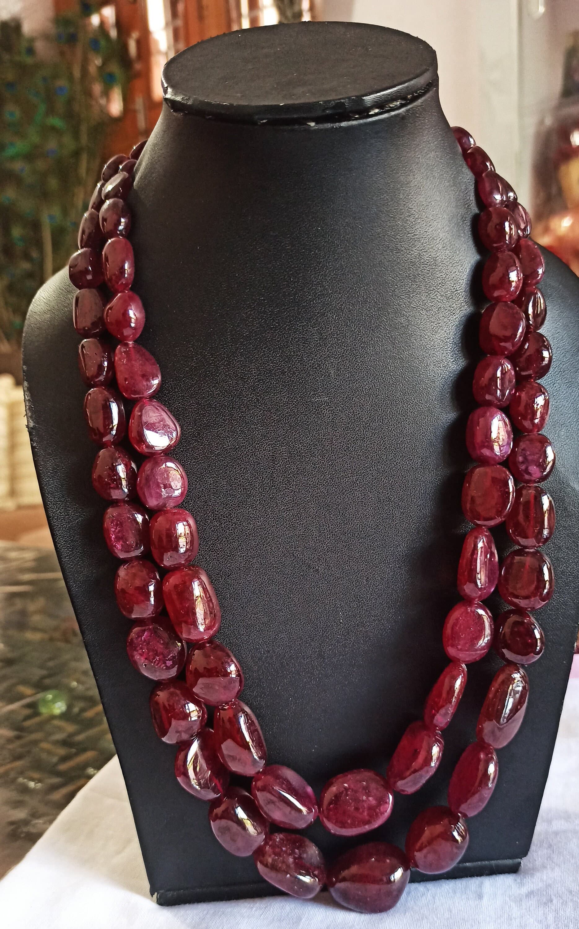 24″ Natural Ruby AAA Fine Quality Smooth Tumbled Ruby Gemstone Healing Necklace