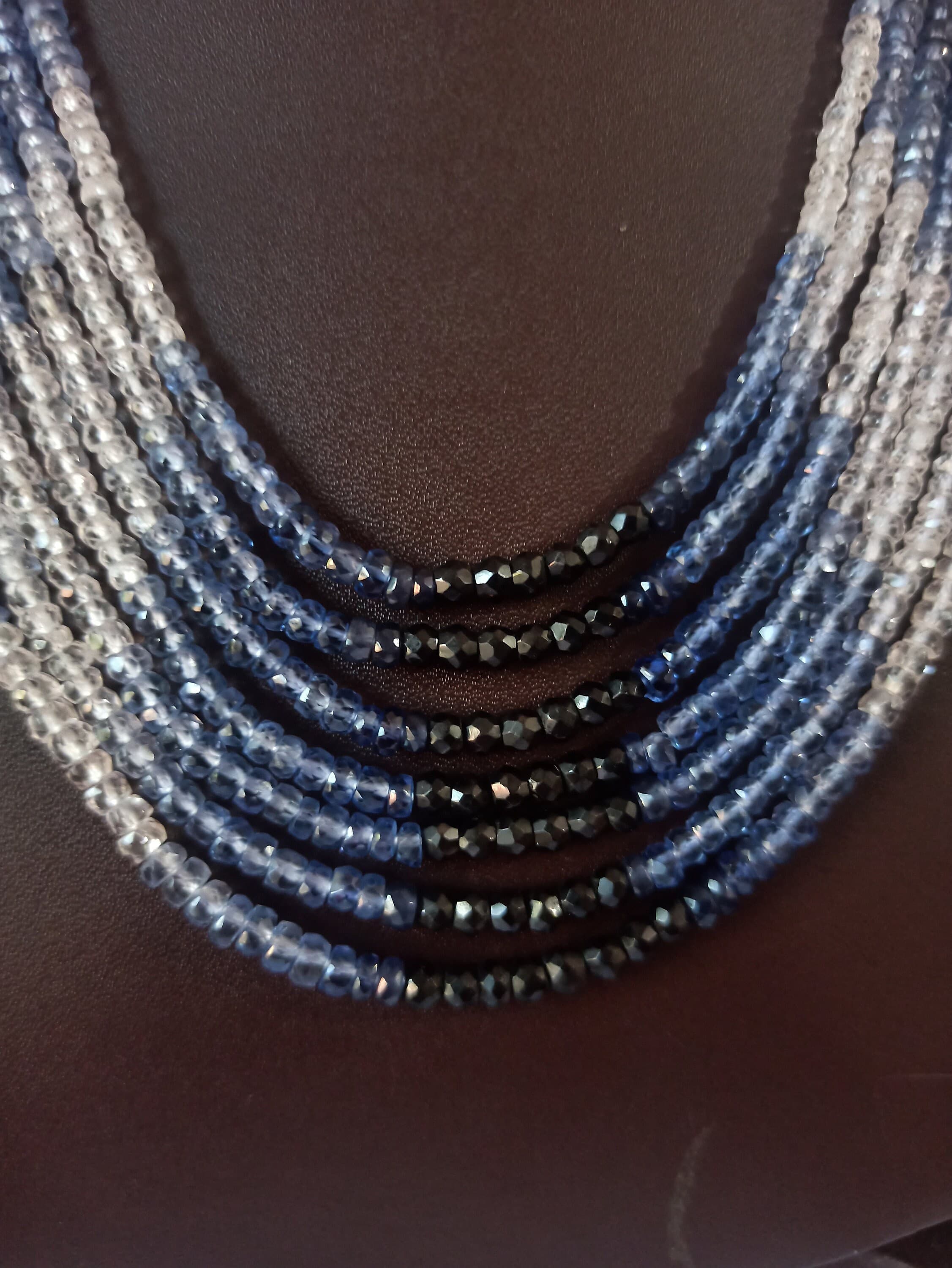 Faceted Blue Sapphire Bead Necklace: 585 Carat Corundum, AAA Quality - image 5