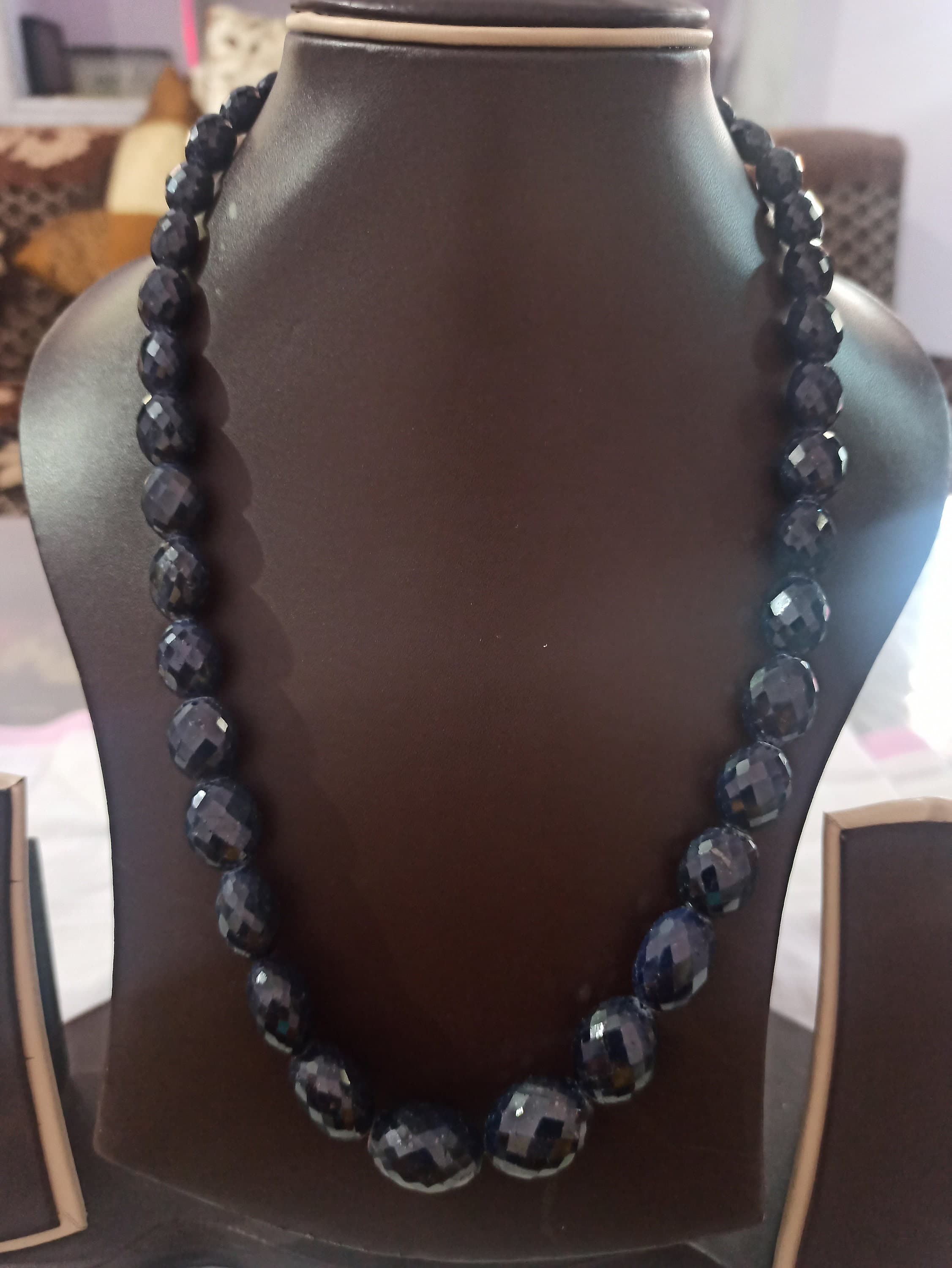 Faceted Blue Sapphire Dyed Gemstone Necklace Healing Crystal,Handmade 19″ Jewelry - image 4