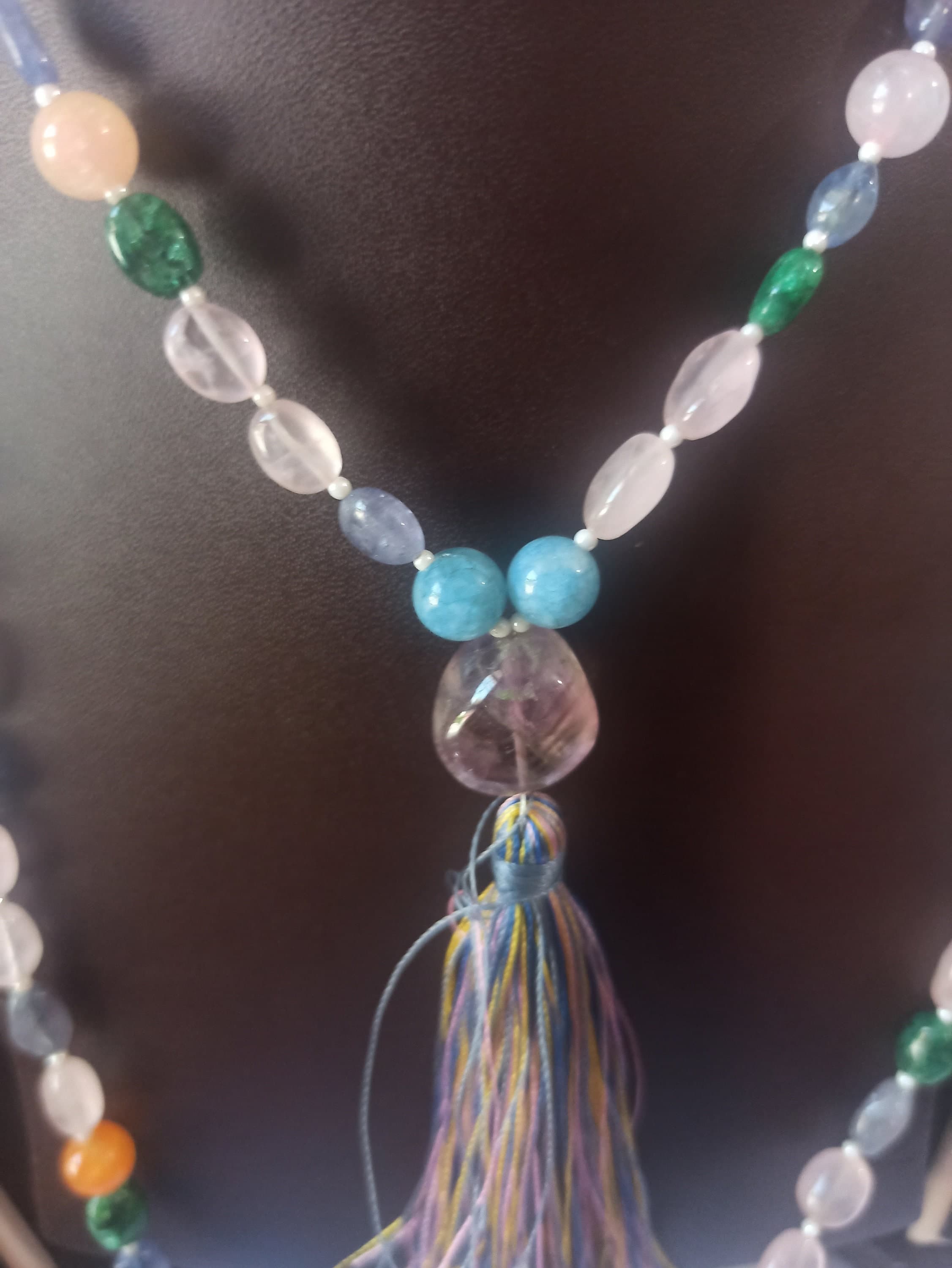 108 Bead Natural Multi Gemstone Japa Mala Necklace, Meditation Prayer Beads - image 5
