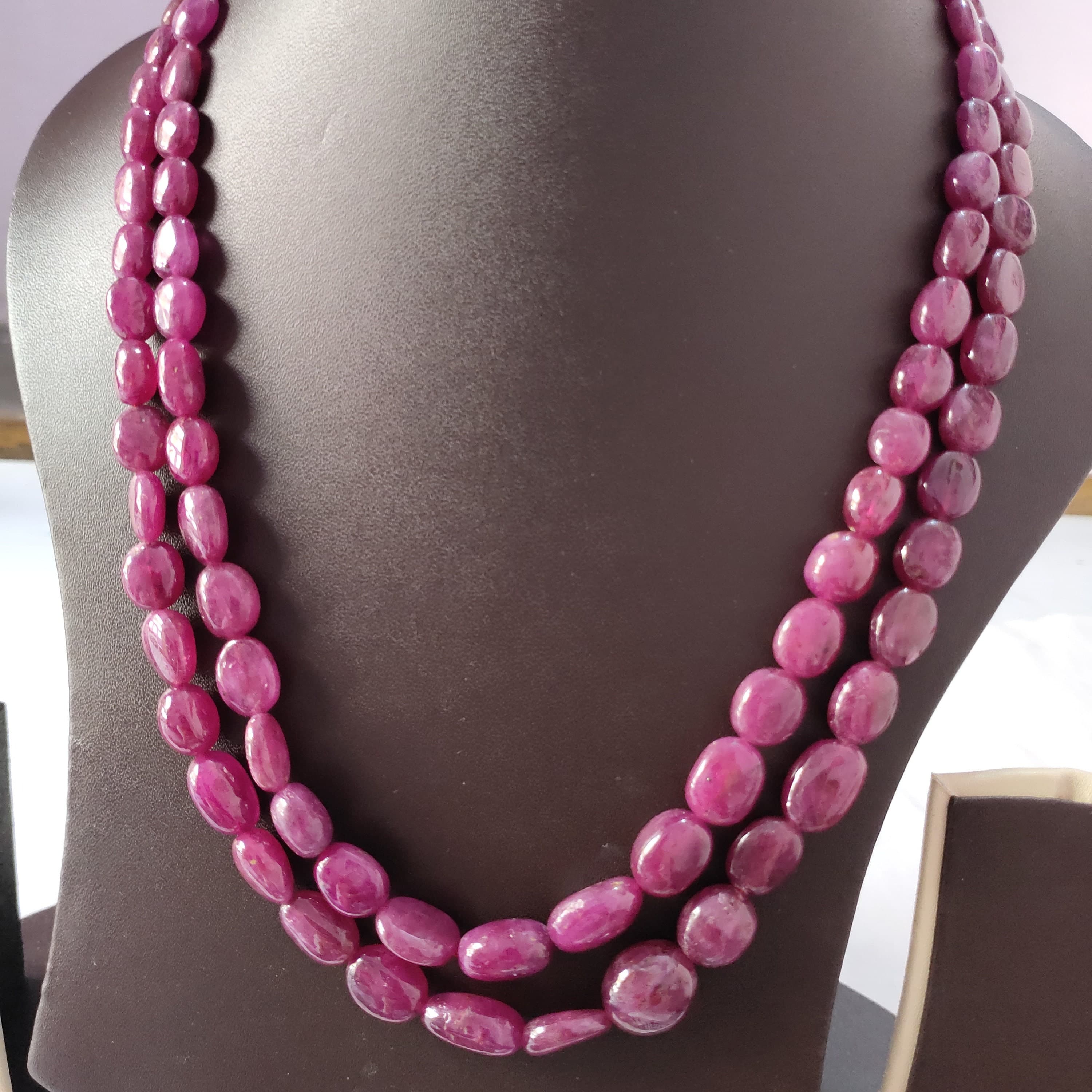 Natural Ruby Tumble Bead Necklace: Adjustable Gemstone Jewelry