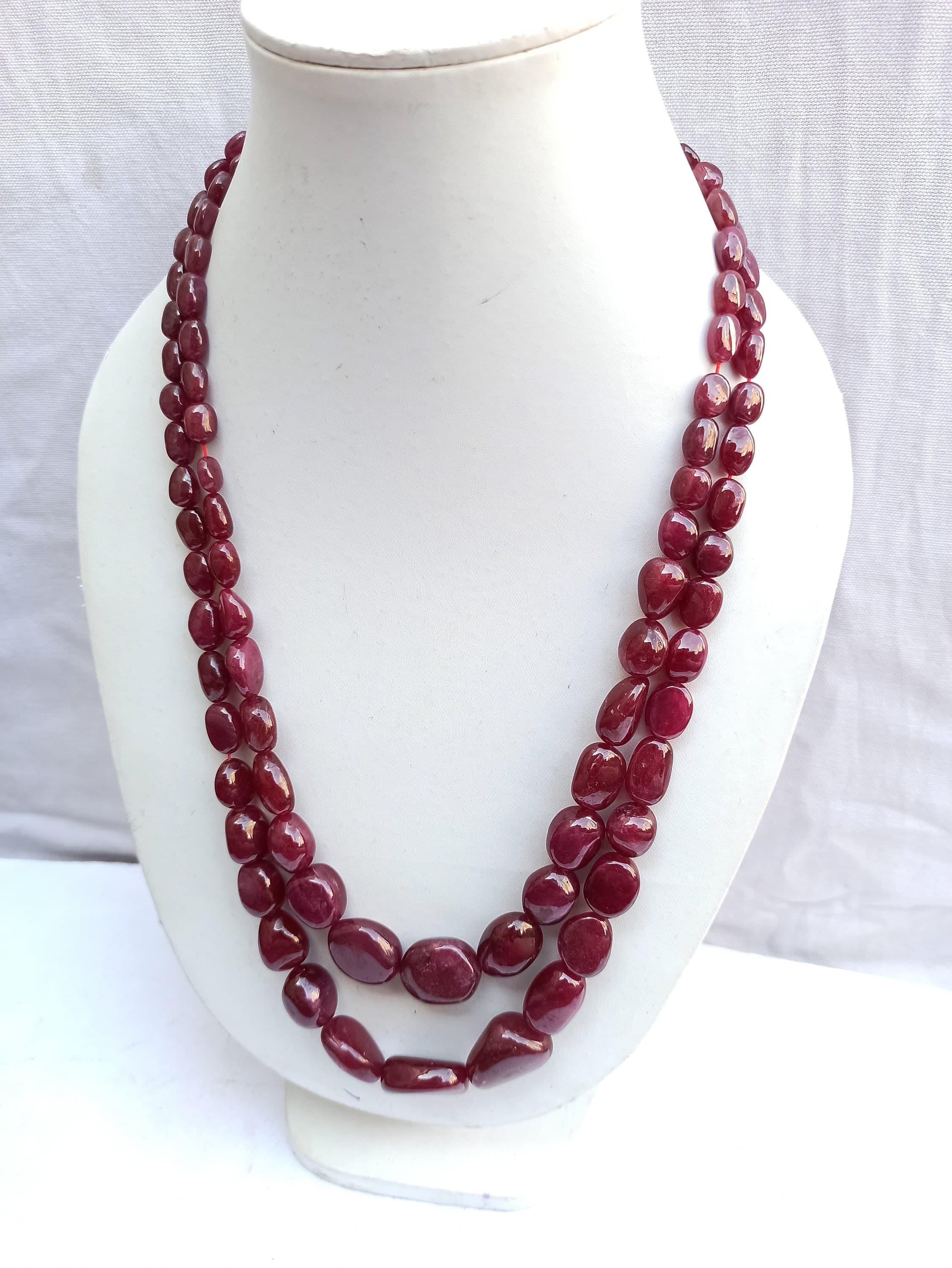 Ruby Tumble Beads Necklace: Handmade Gemstone Jewelry, 24'' Adjustable Cord - image 3
