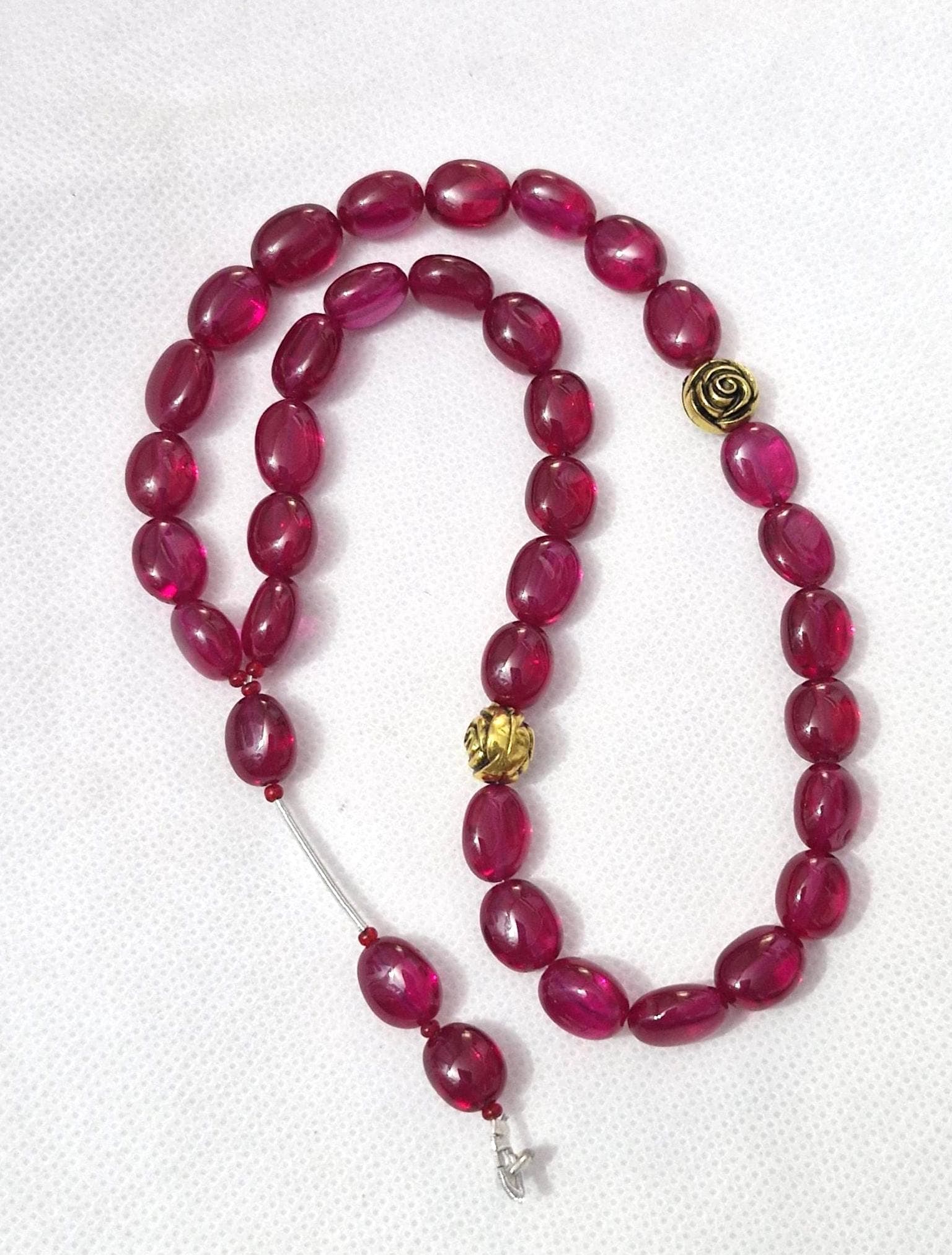 Ruby Corundum Gemstone Japa Mala Muslim Prayer Tasbih Smooth Oval Beads Meditation Mala - image 3