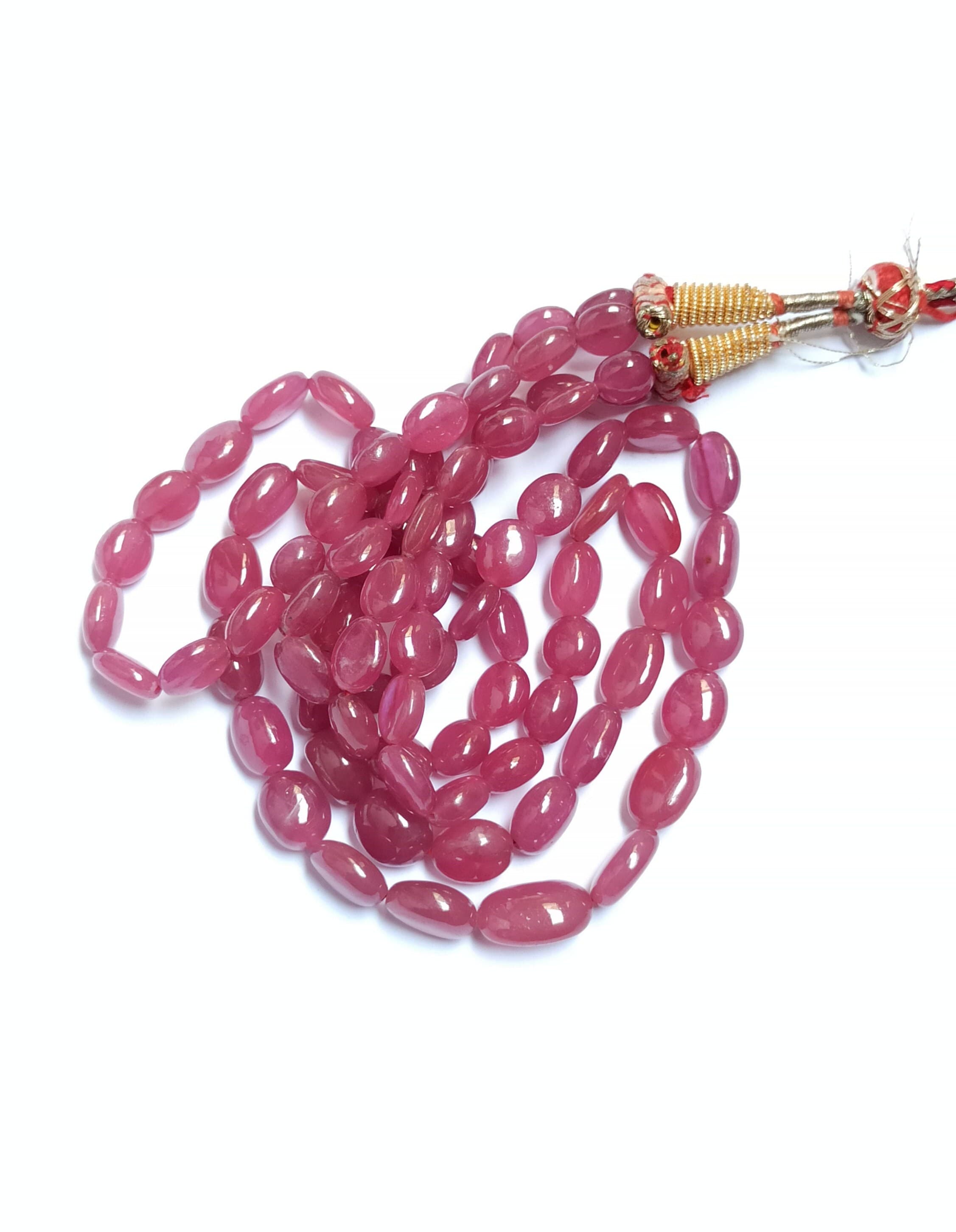 Handmade Natural Ruby Necklace 18″ Adjustable 485 Carat Smooth Oval Beads Healing Crystal Jewelry - image 4
