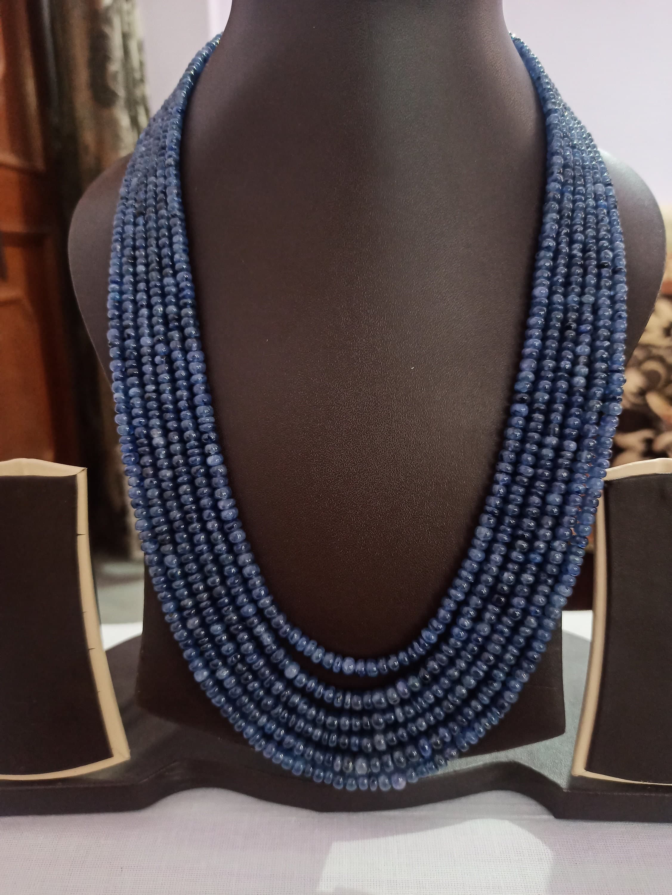 Natural Blue Sapphire Rondelle Bead Necklace 834ct 22" Healing Crystal for Strength & Positive Energy
