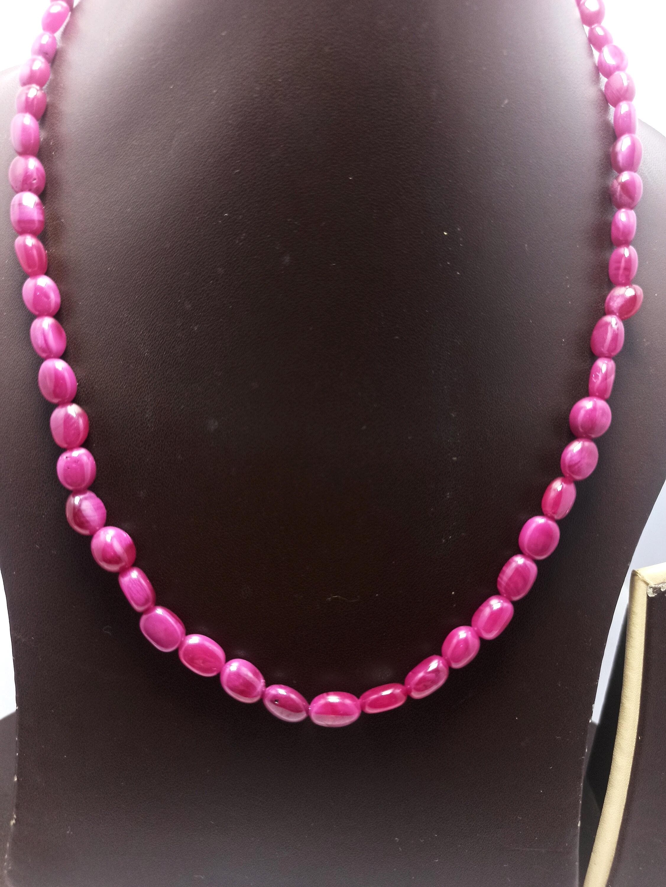 Natural Ruby Necklace Oval Ruby Gemstone Beads Sterling Silver Clasp 20 Inch Jewelry - image 3