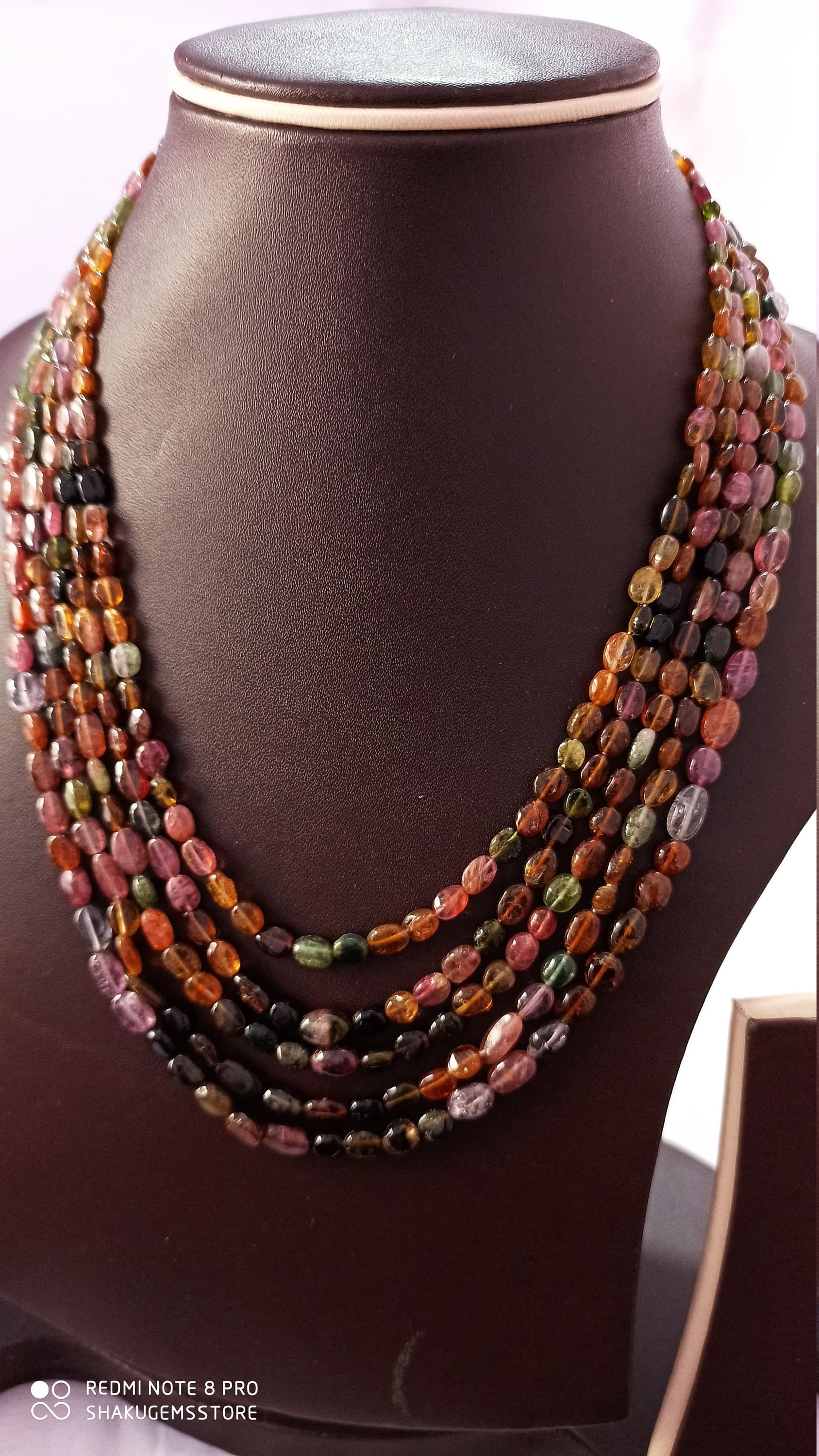 Natural Multi Tourmaline Gemstone Necklace: 285 Carat Oval Beads Handmade Jewelry - image 4