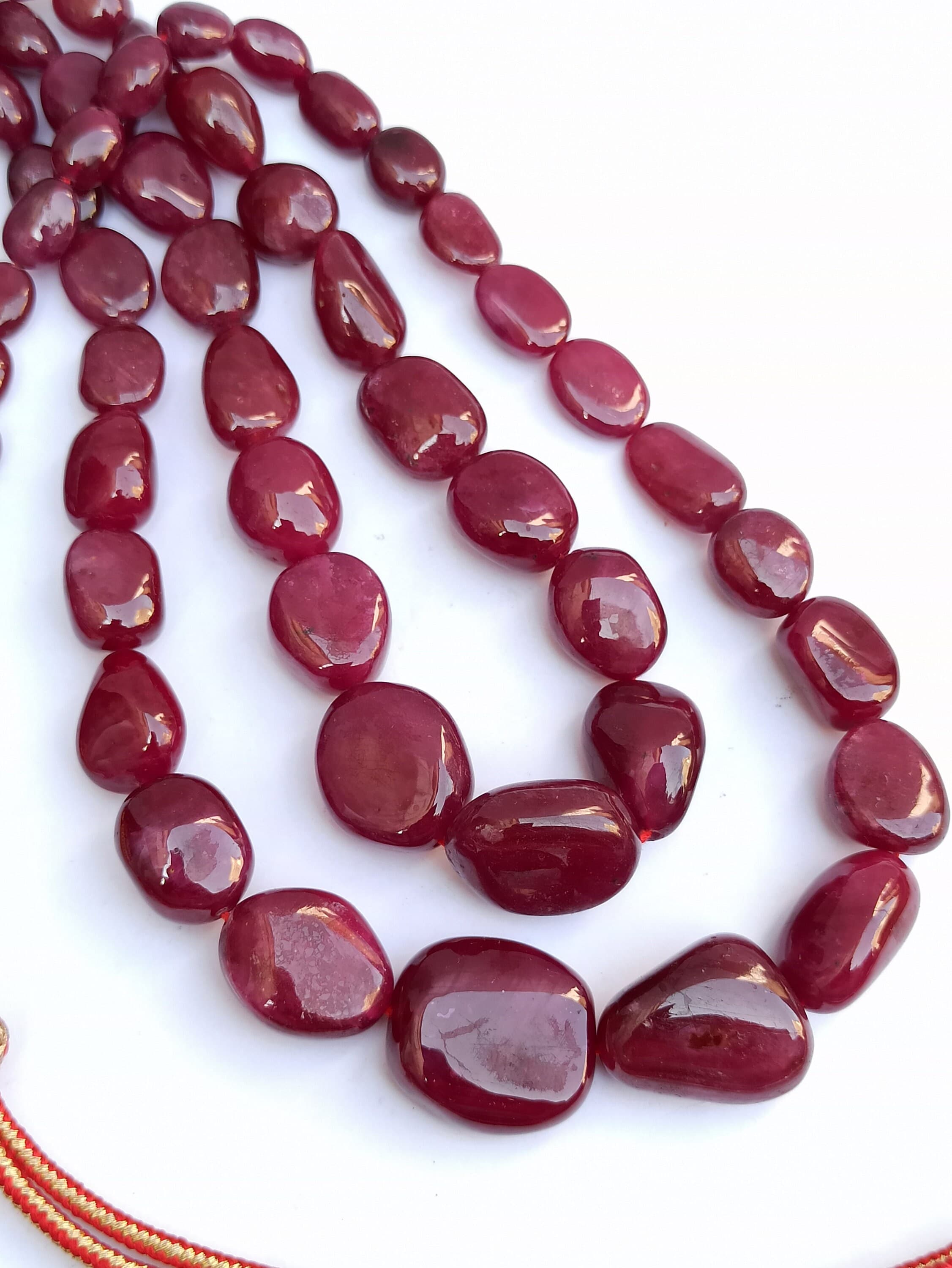 Ruby Tumble Beads Necklace: Handmade Gemstone Jewelry, 24'' Adjustable Cord - image 5