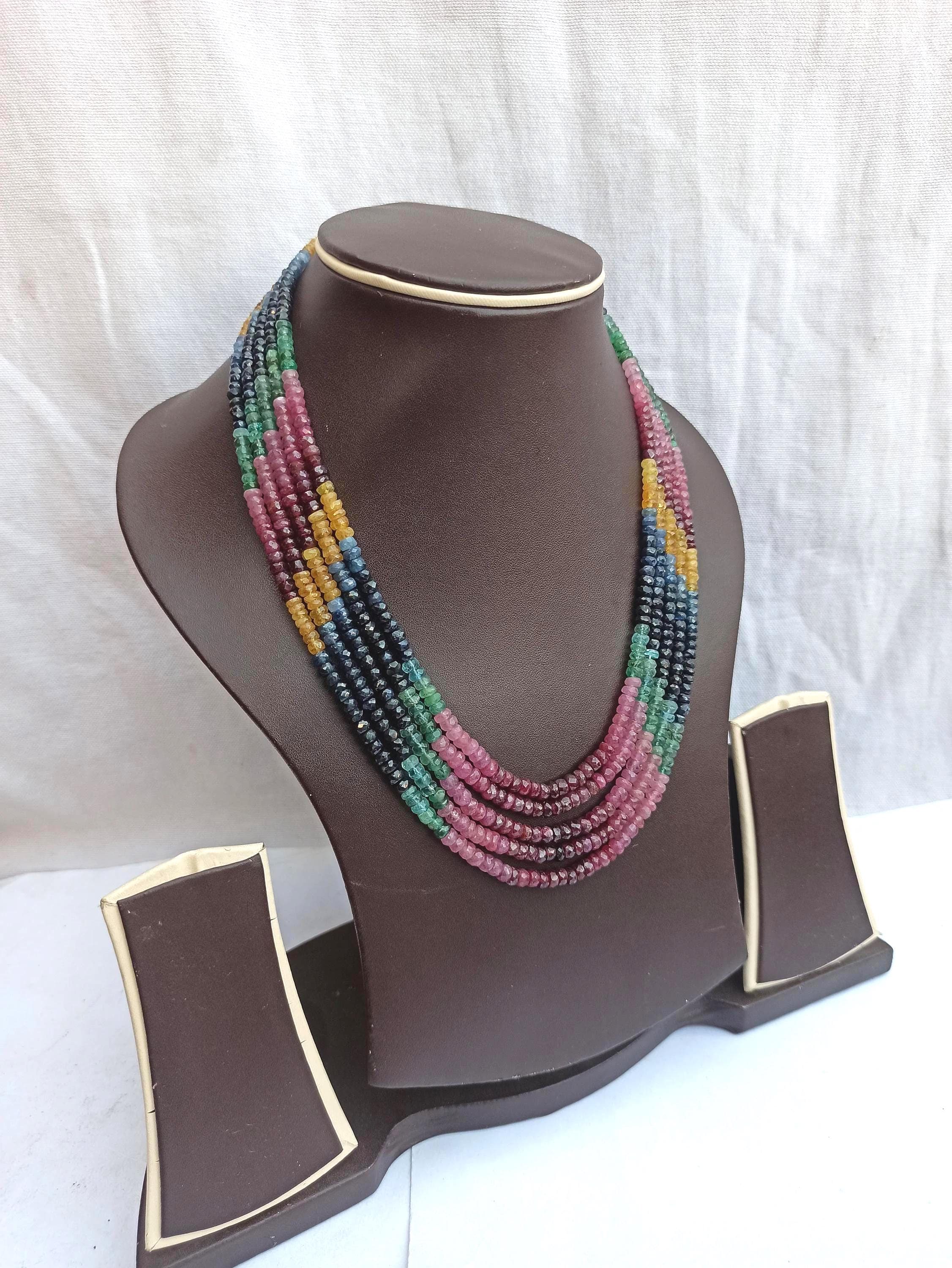 Multi Sapphire Bead Necklace Faceted Rondelle Gemstones Adjustable Healing Jewelry - image 3