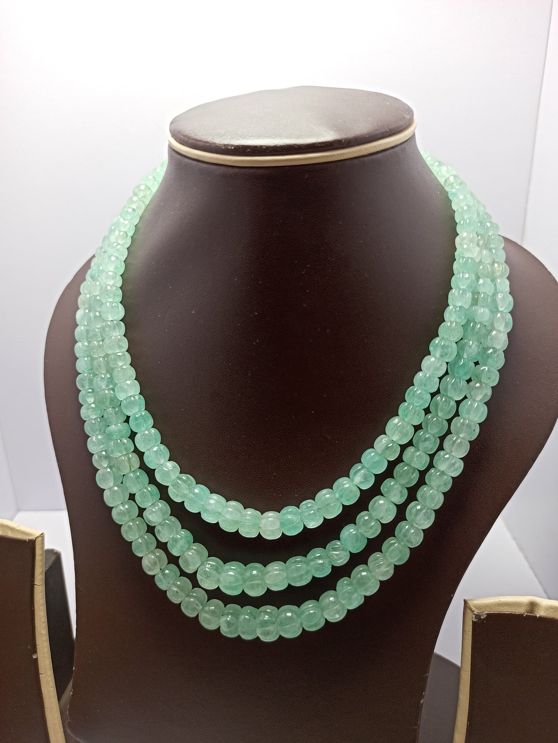 Natural Russian Emerald Pumpkin Cut Necklace Fine Quality Gemstones, Adjustable Cord - image 4