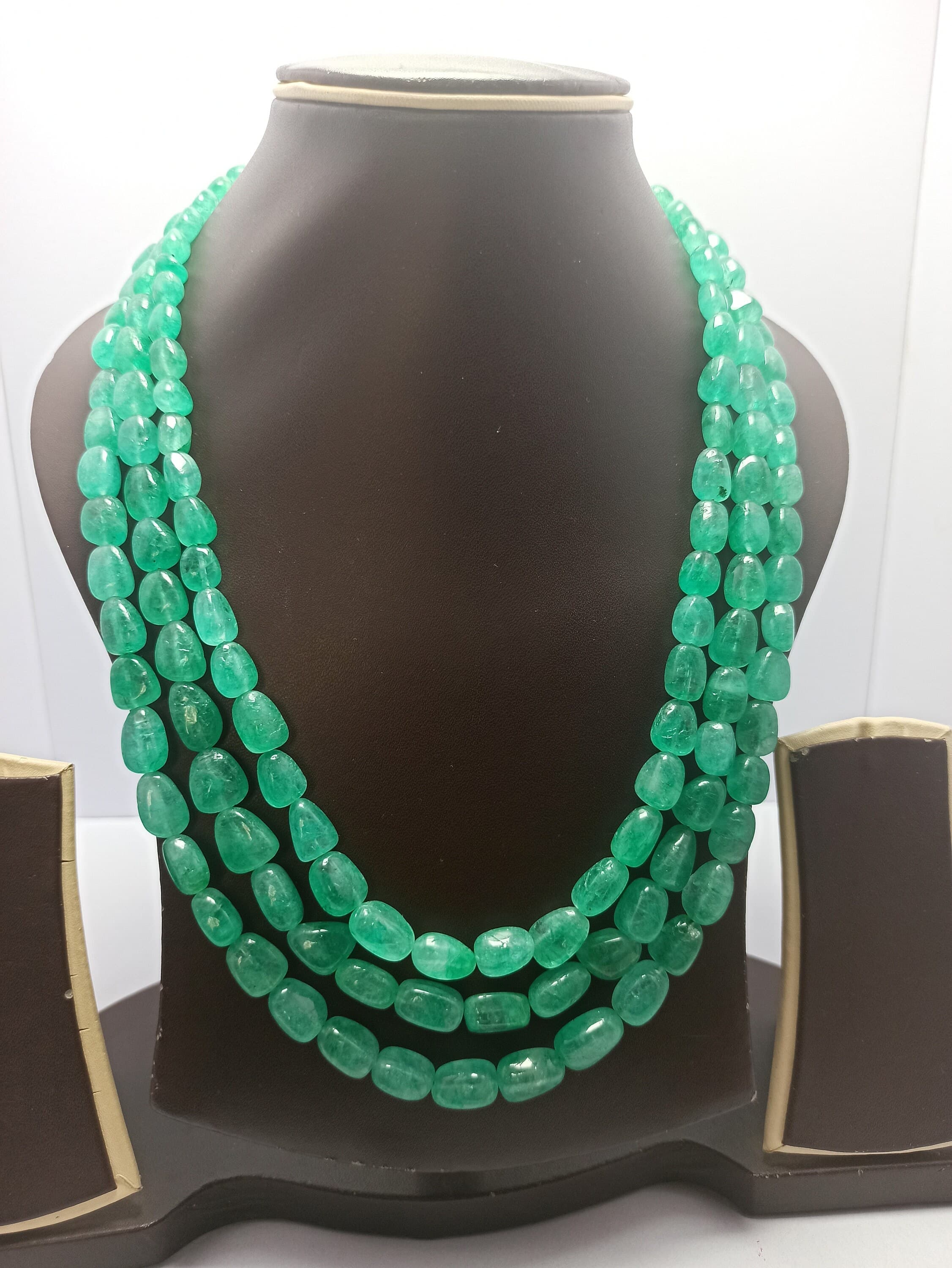 Russian Emerald Smooth Tumble Bead Necklace Fine Quality Healing Gemstone Adjustable Cord - image 4