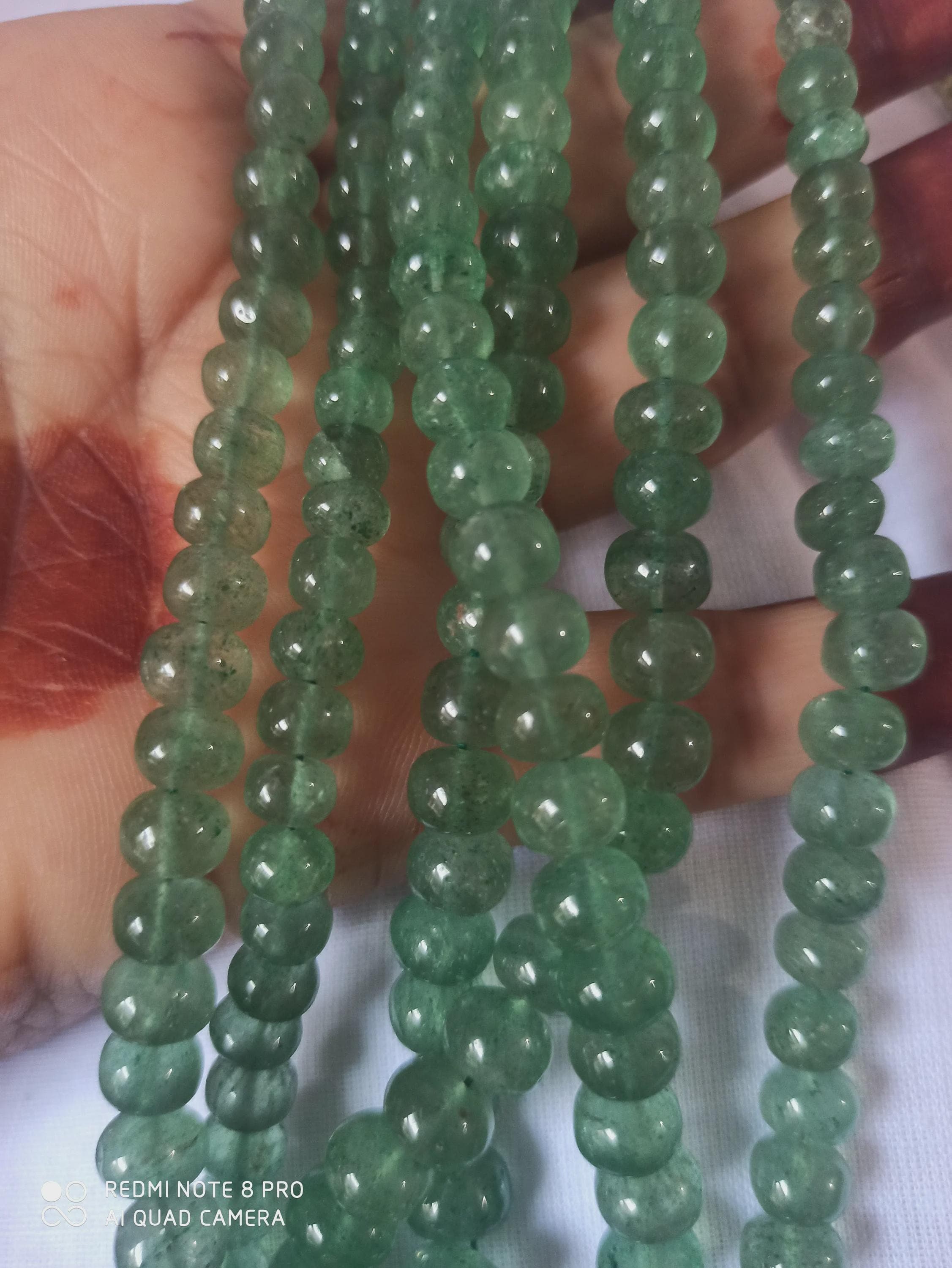 Green Strawberry Quartz Necklace: Faceted Rondelle Beads, AAA Quality, Adjustable Cord - image 4