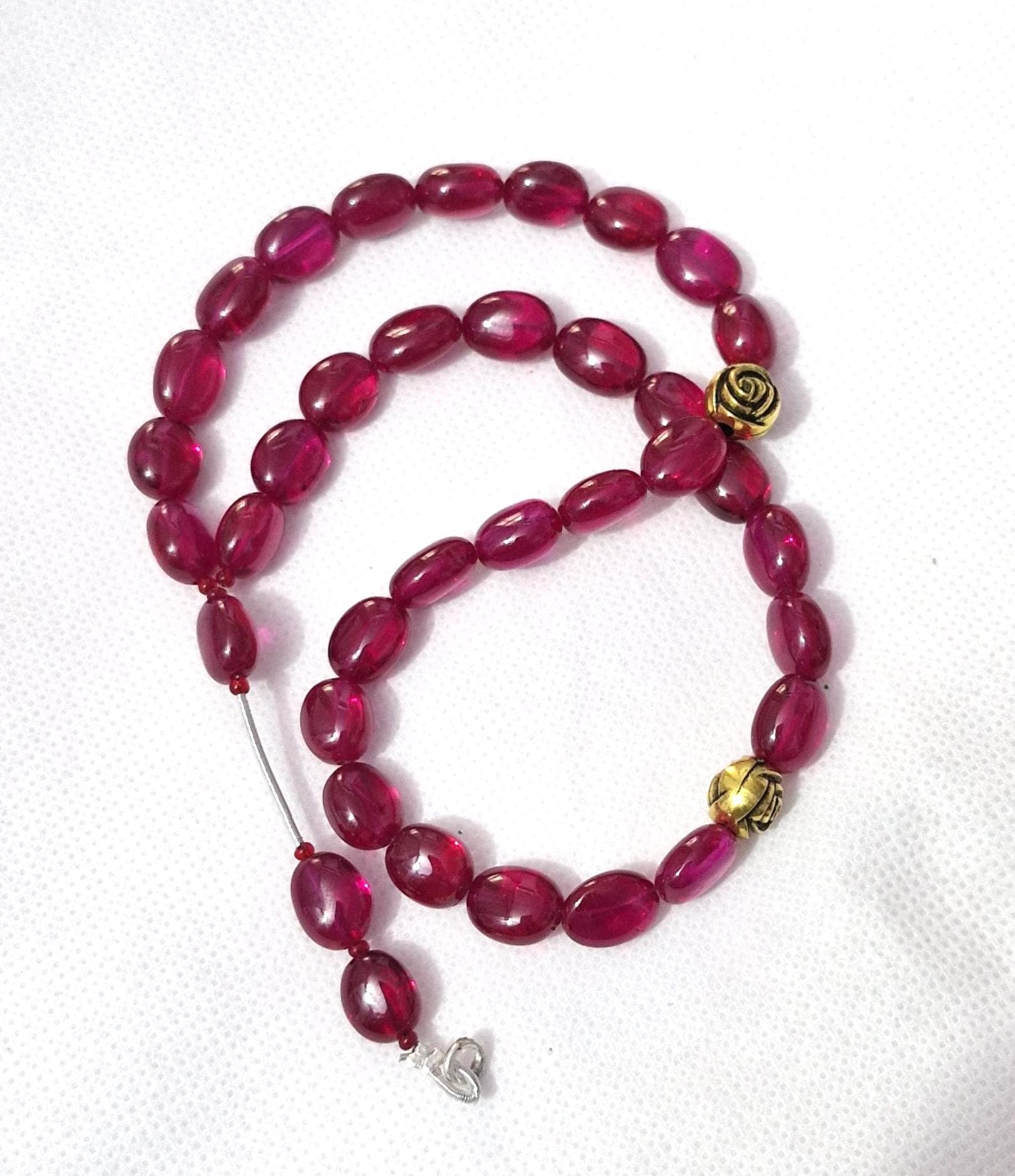 Ruby Corundum Gemstone Japa Mala Muslim Prayer Tasbih Smooth Oval Beads Meditation Mala