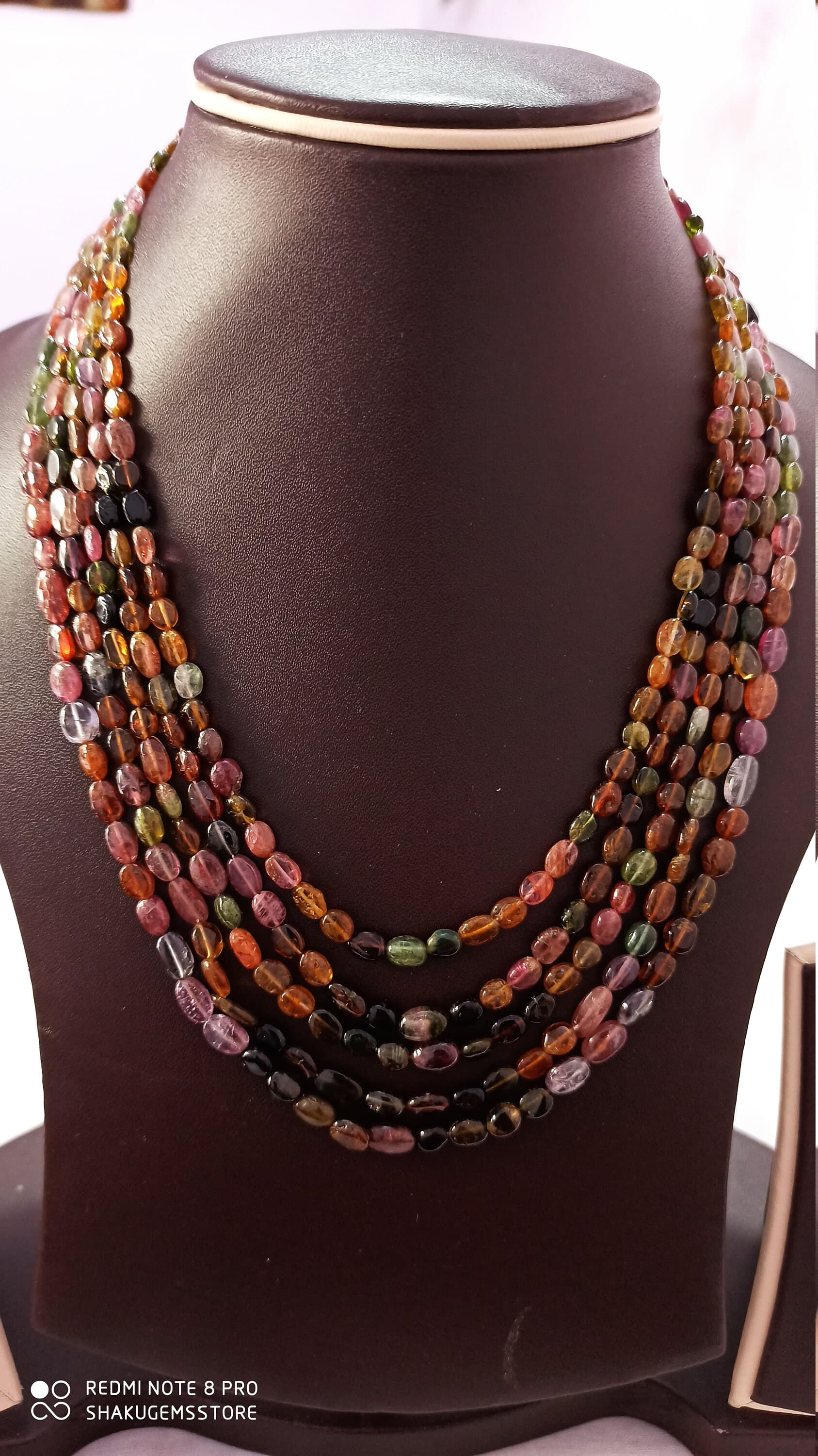 Natural Multi Tourmaline Gemstone Necklace: 285 Carat Oval Beads Handmade Jewelry