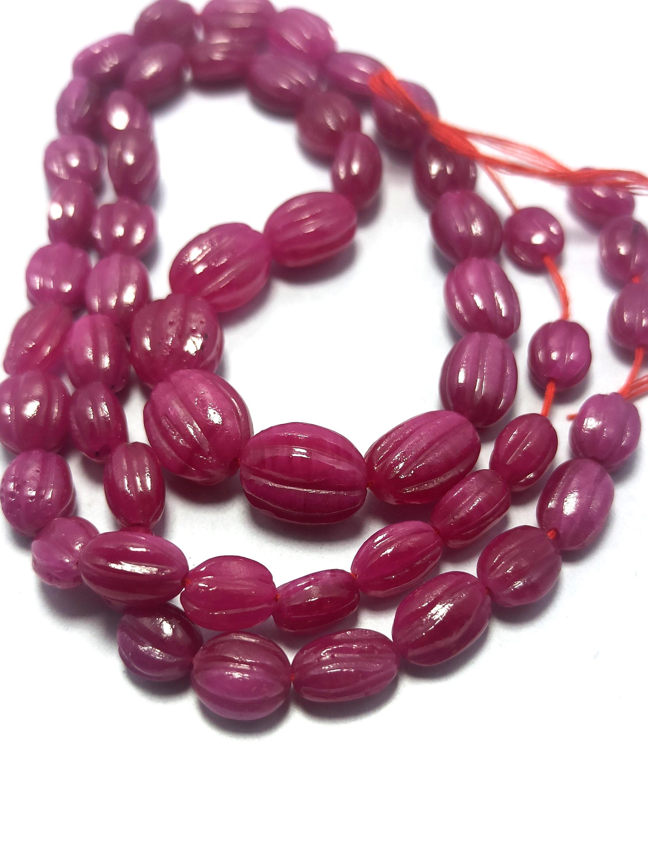 Natural Ruby Beads Strand, Carved Oval Gemstone String for DIY Jewelry Making - image 3