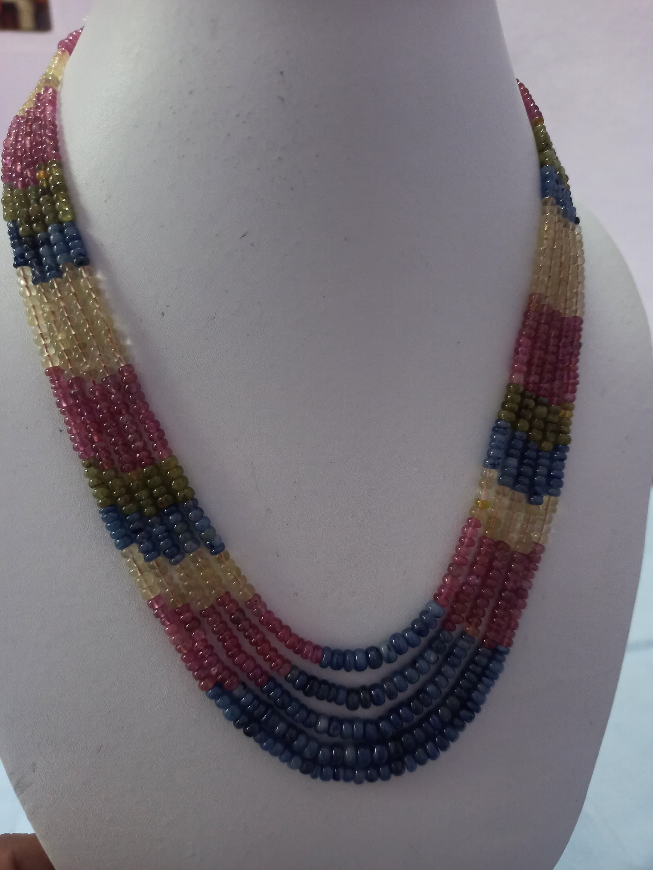 Multi Sapphire Gemstone Bead Necklace: 458 Carat, 18 Inch Adjustable Cord - image 3