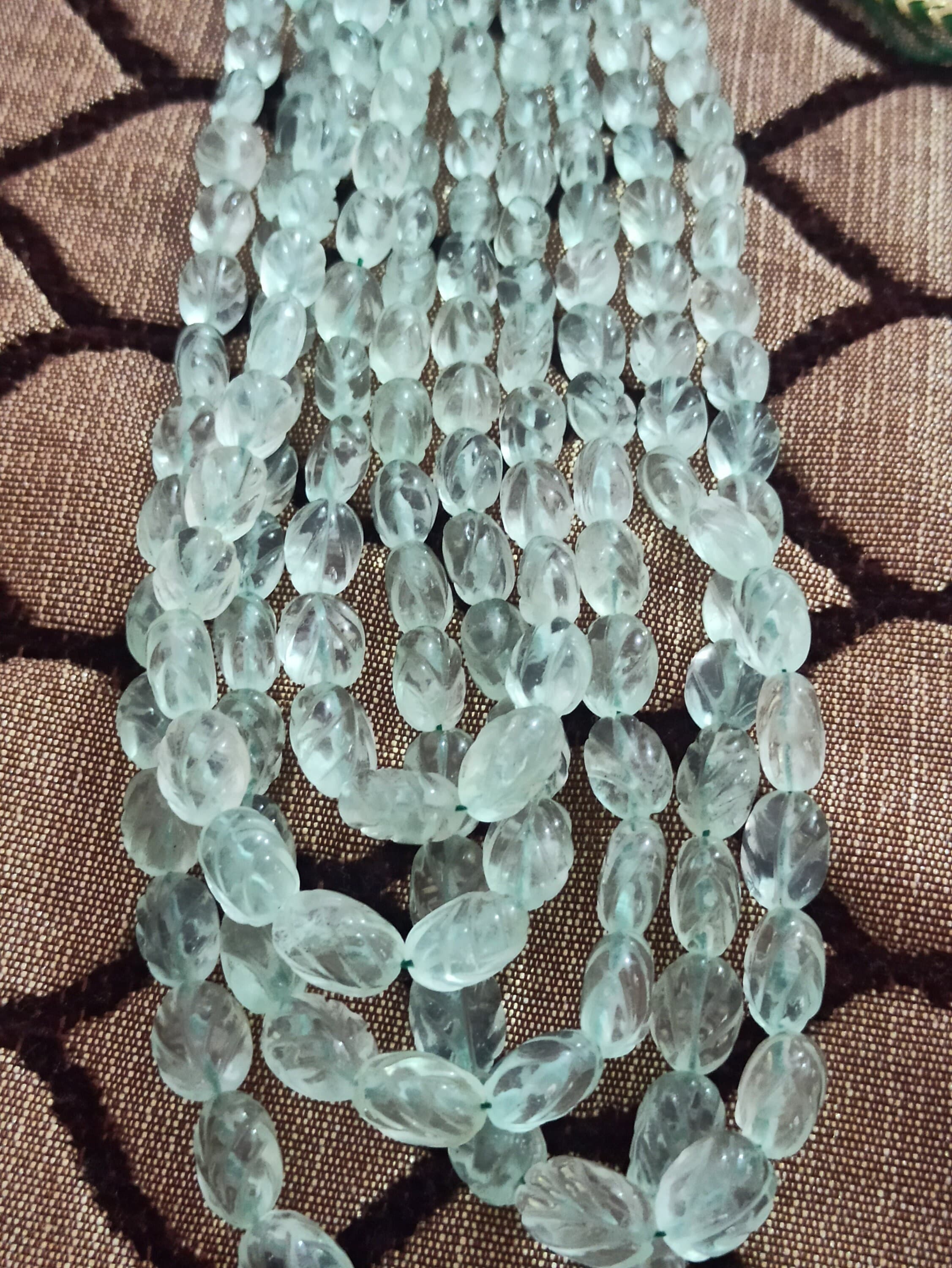 Natural Fluorite Carved Gemstone Necklace: AAA Quality, 20" Statement Jewelry