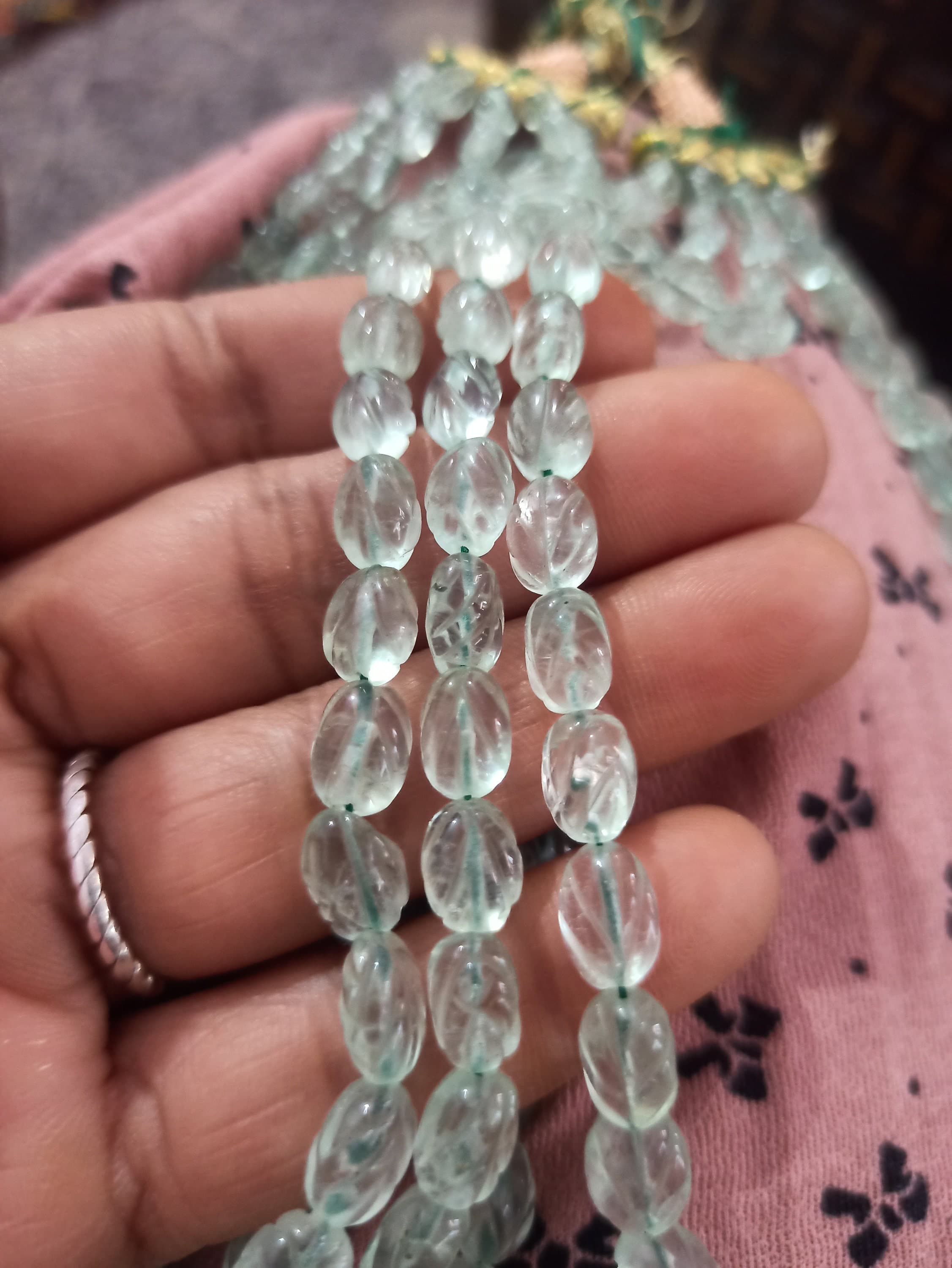 Natural Fluorite Carved Gemstone Necklace: AAA Quality, 20" Statement Jewelry - image 4