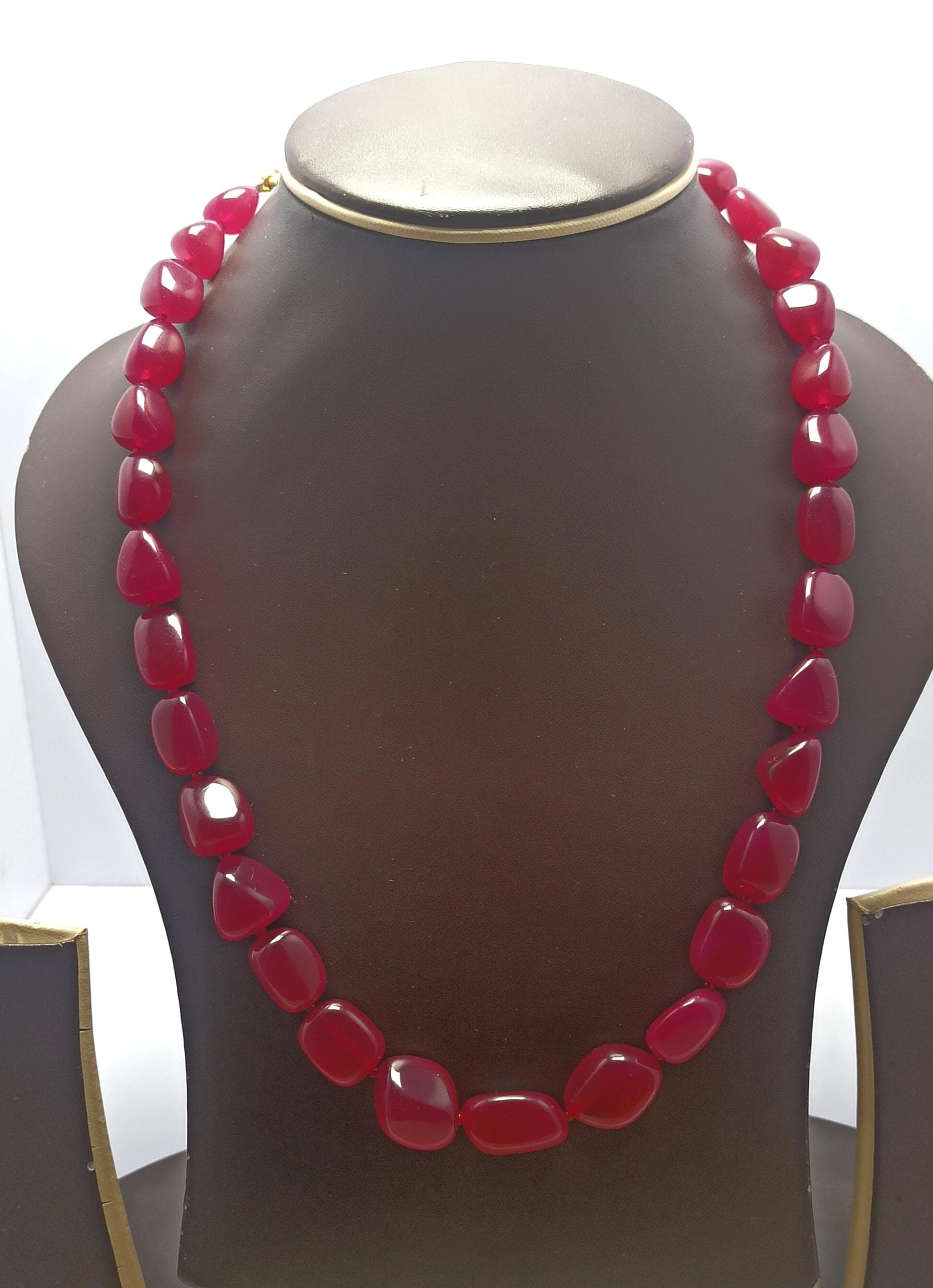 Dyed Ruby Tumbled Necklace, Smooth Nugget Gemstone, Healing Crystal Jewelry