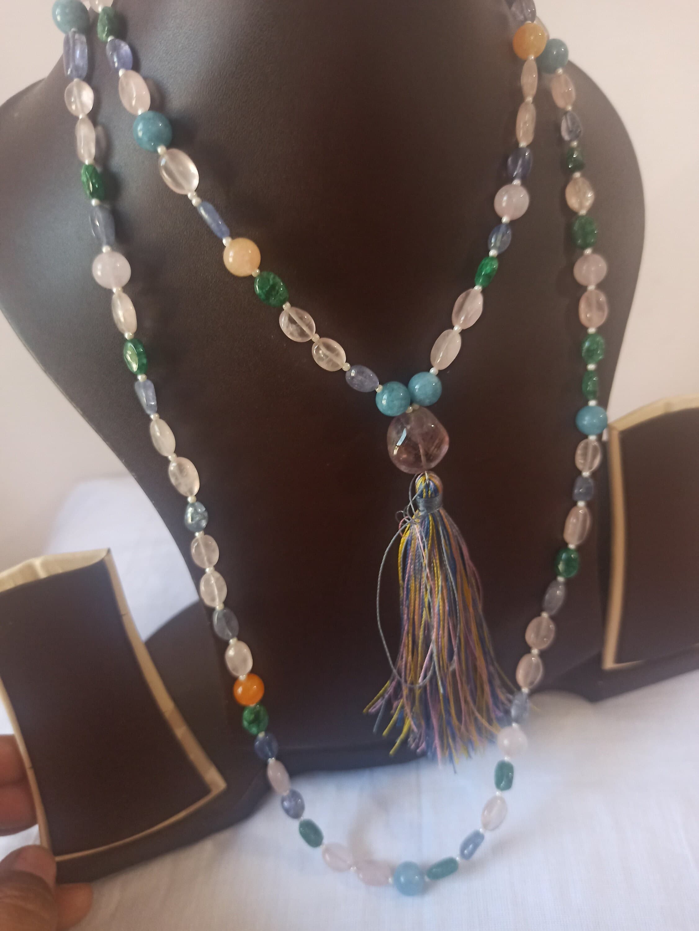 108 Bead Natural Multi Gemstone Japa Mala Necklace, Meditation Prayer Beads - image 3