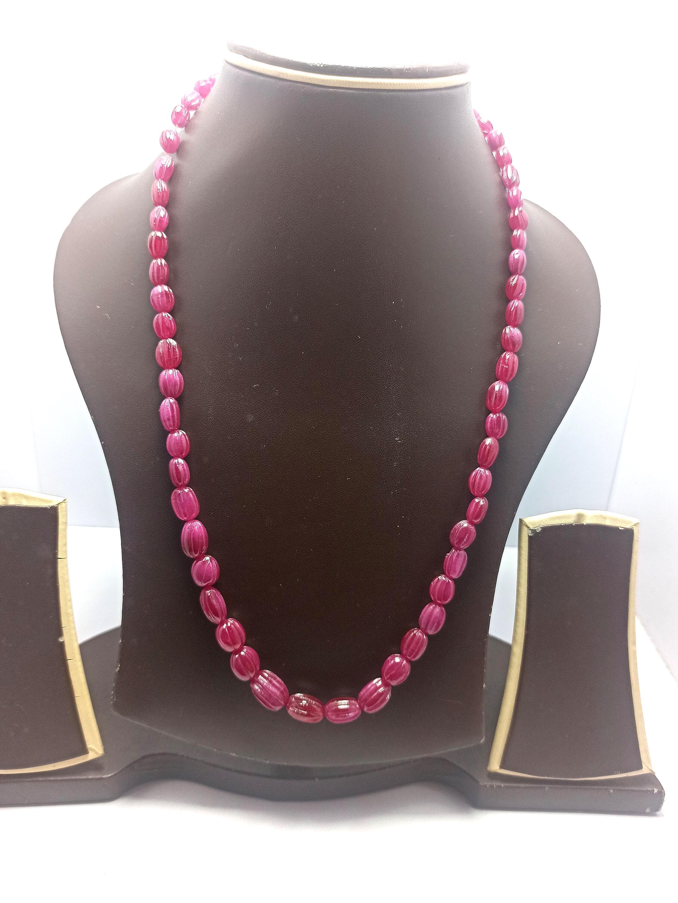 Natural Ruby Beads Strand, Carved Oval Gemstone String for DIY Jewelry Making