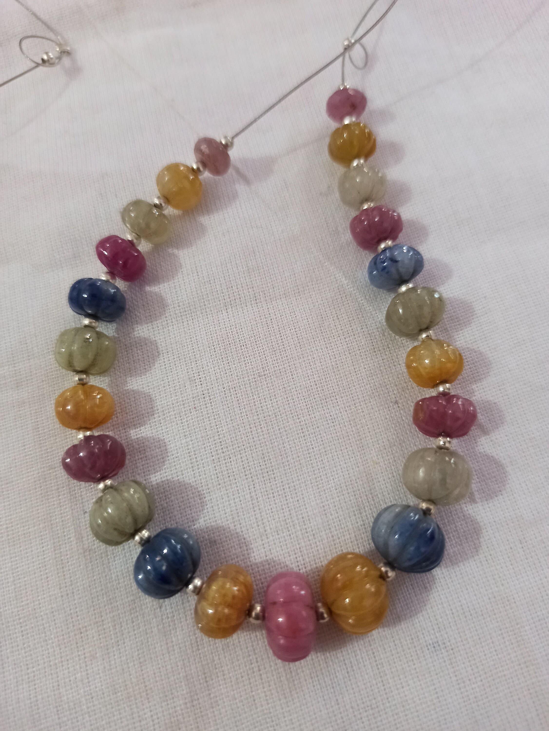 Natural Multi Sapphire Pumpkin Beads 8–11mm AAA Quality Gemstone Necklace & Bracelet Jewelry Design - image 5