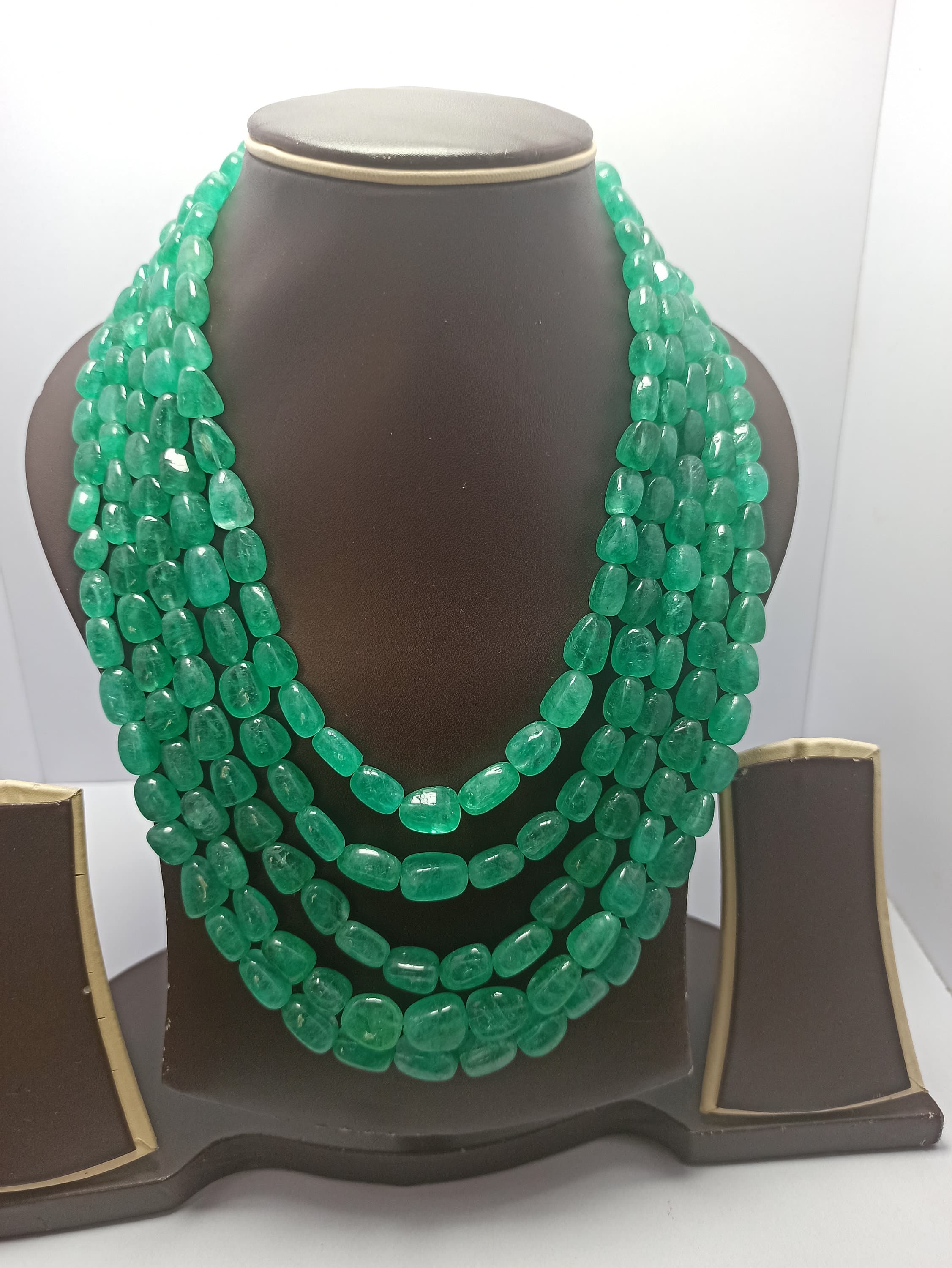 Russian Emerald Smooth Tumble Bead Necklace Fine Quality Healing Gemstone Adjustable Cord