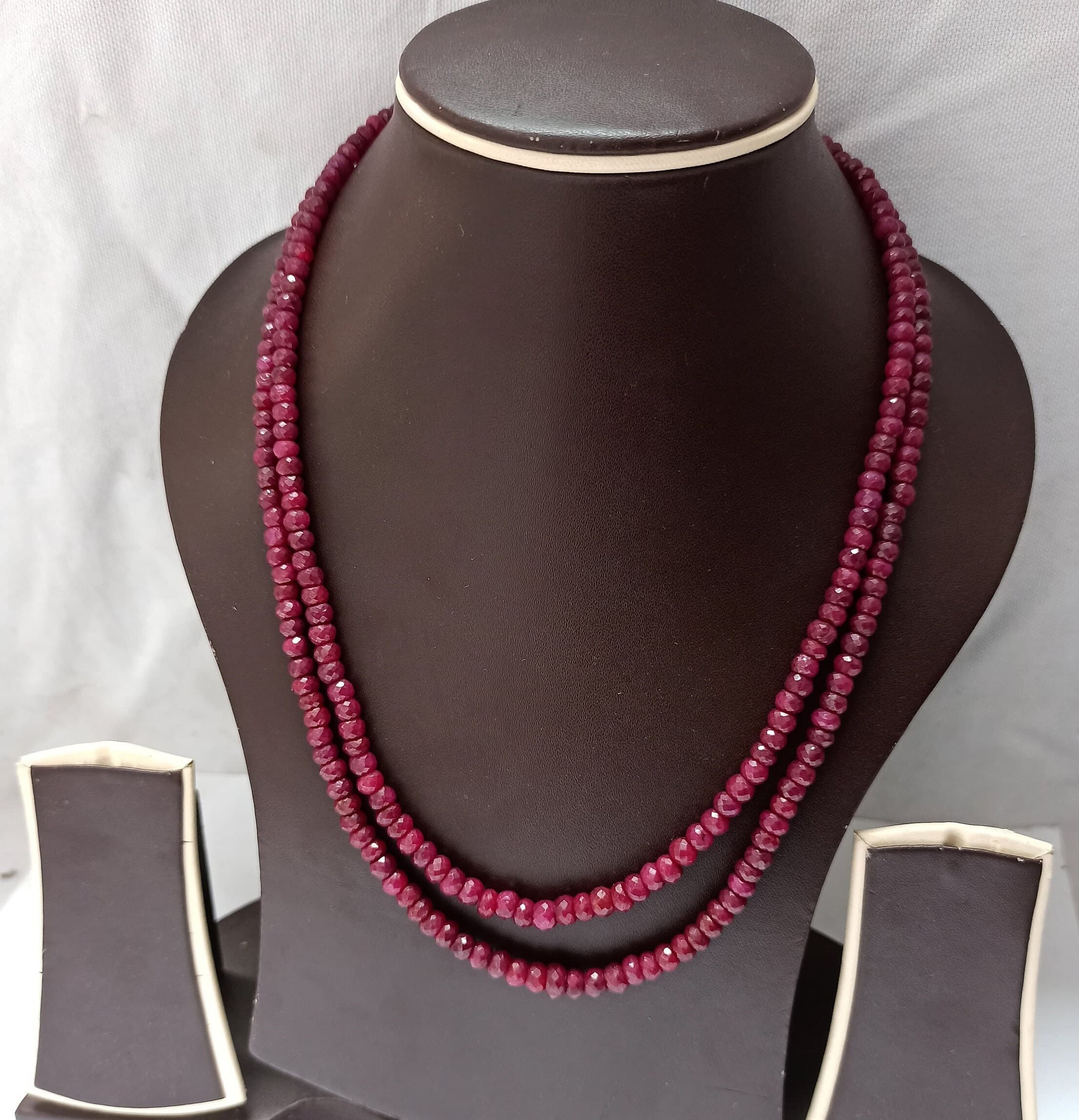 Natural Ruby Corundum Necklace – Diamond Cut Rondelle Beads, 20" Strand, AAA Purity