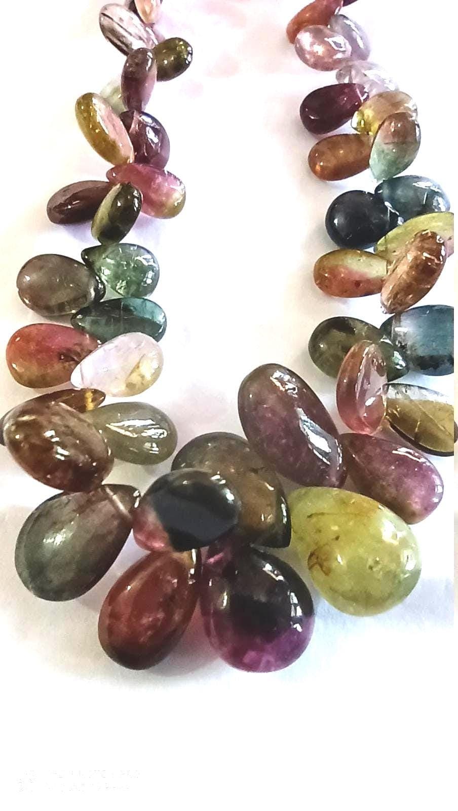 Multi Tourmaline Pear Bead Necklace 107 Carat Healing Gemstone Jewelry 18 Inch