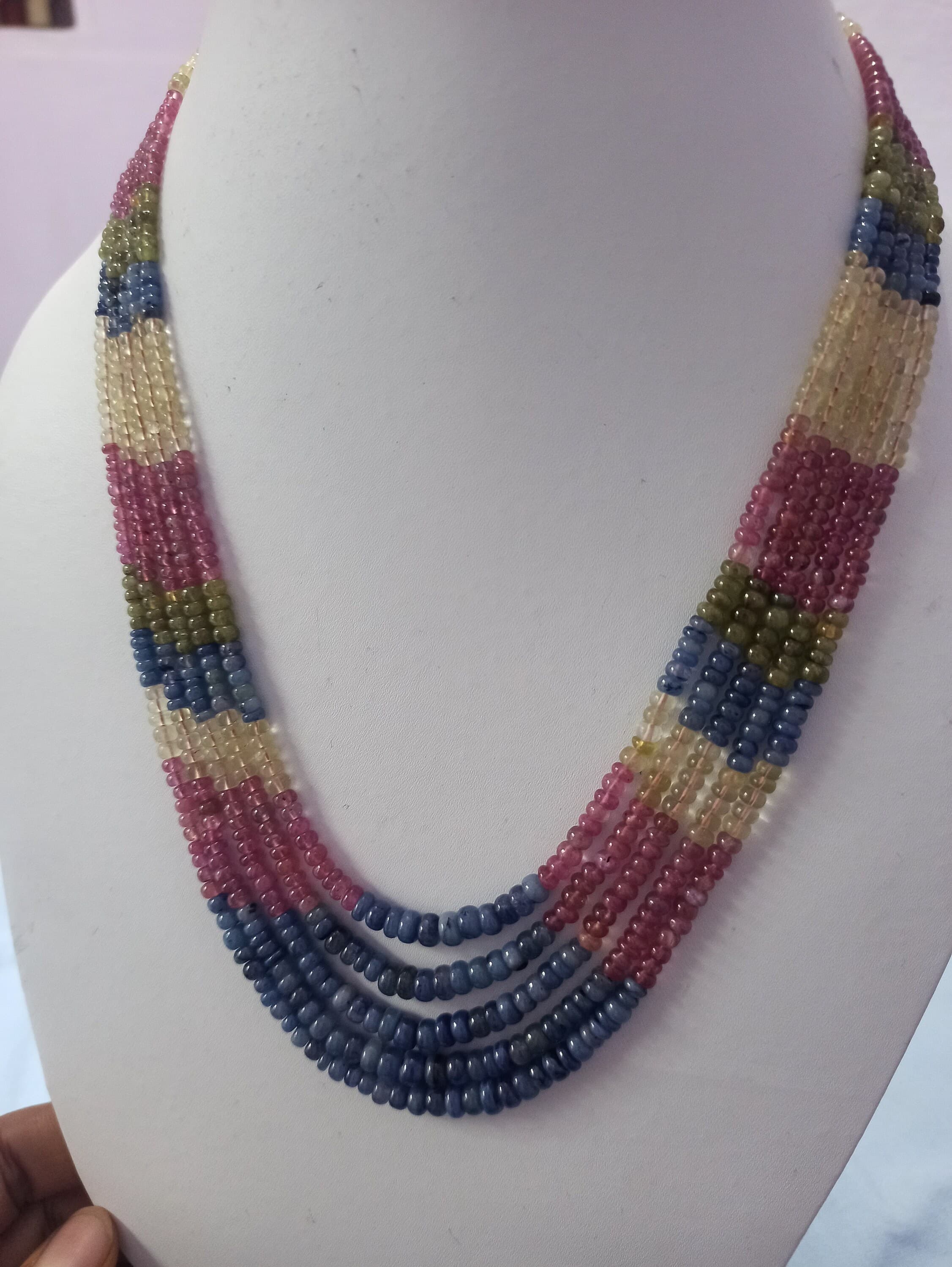 Multi Sapphire Gemstone Bead Necklace: 458 Carat, 18 Inch Adjustable Cord - image 4
