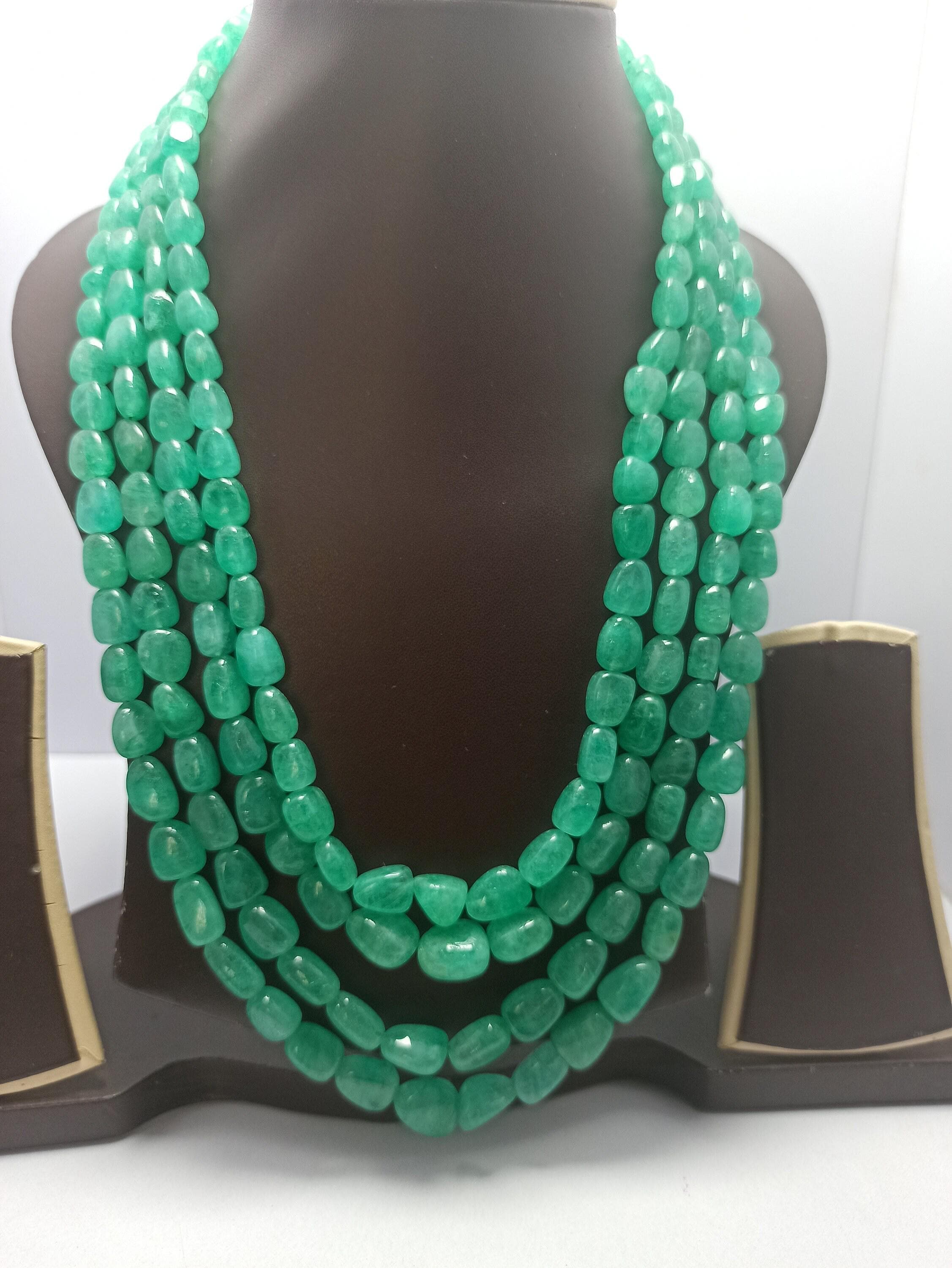 Russian Emerald Smooth Tumble Bead Necklace Fine Quality Healing Gemstone Adjustable Cord - image 5