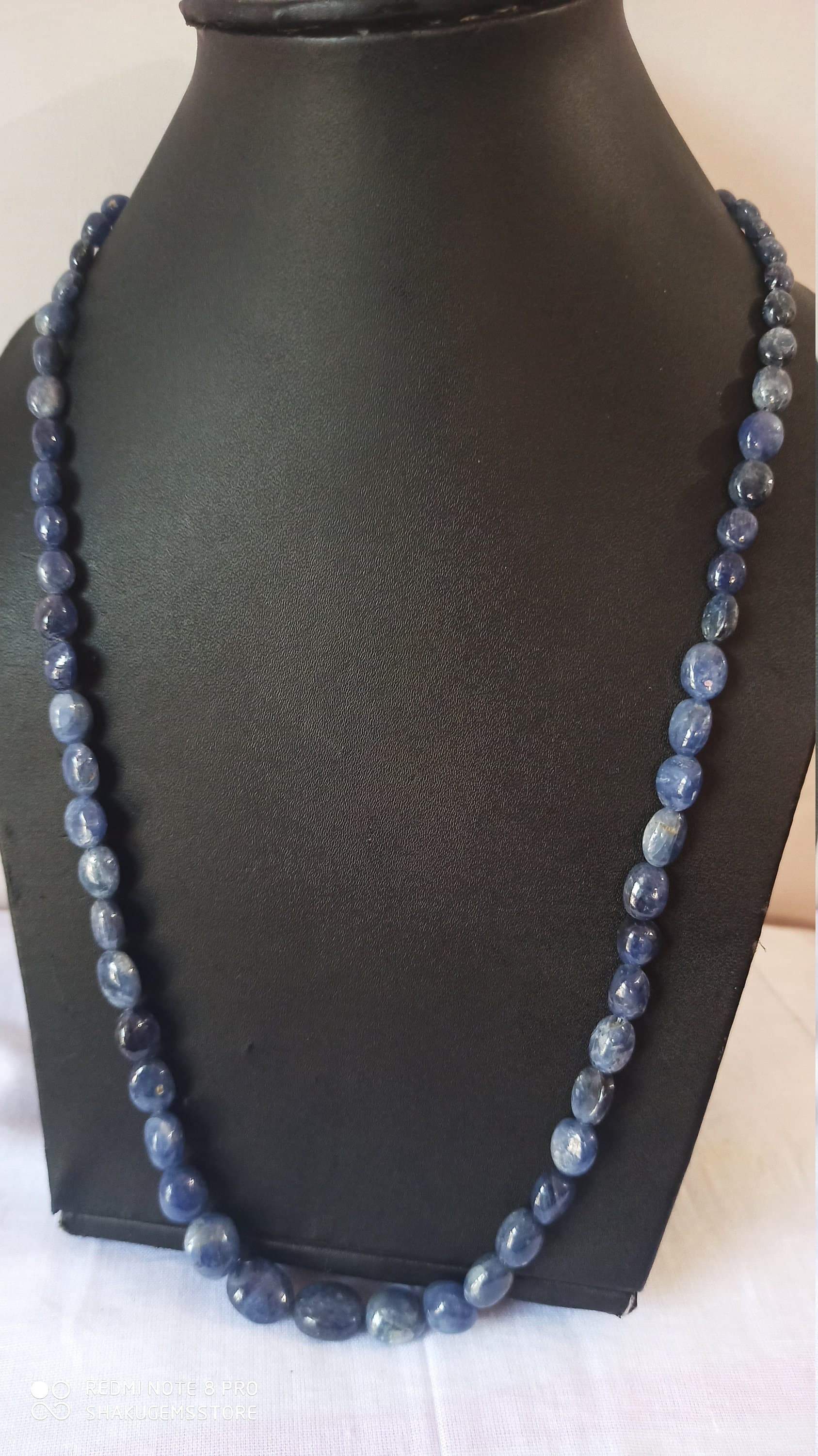 Natural Brahma Blue Sapphire Necklace 300 Ct Smooth Oval Beads, 24" Gemstone Strand - image 5