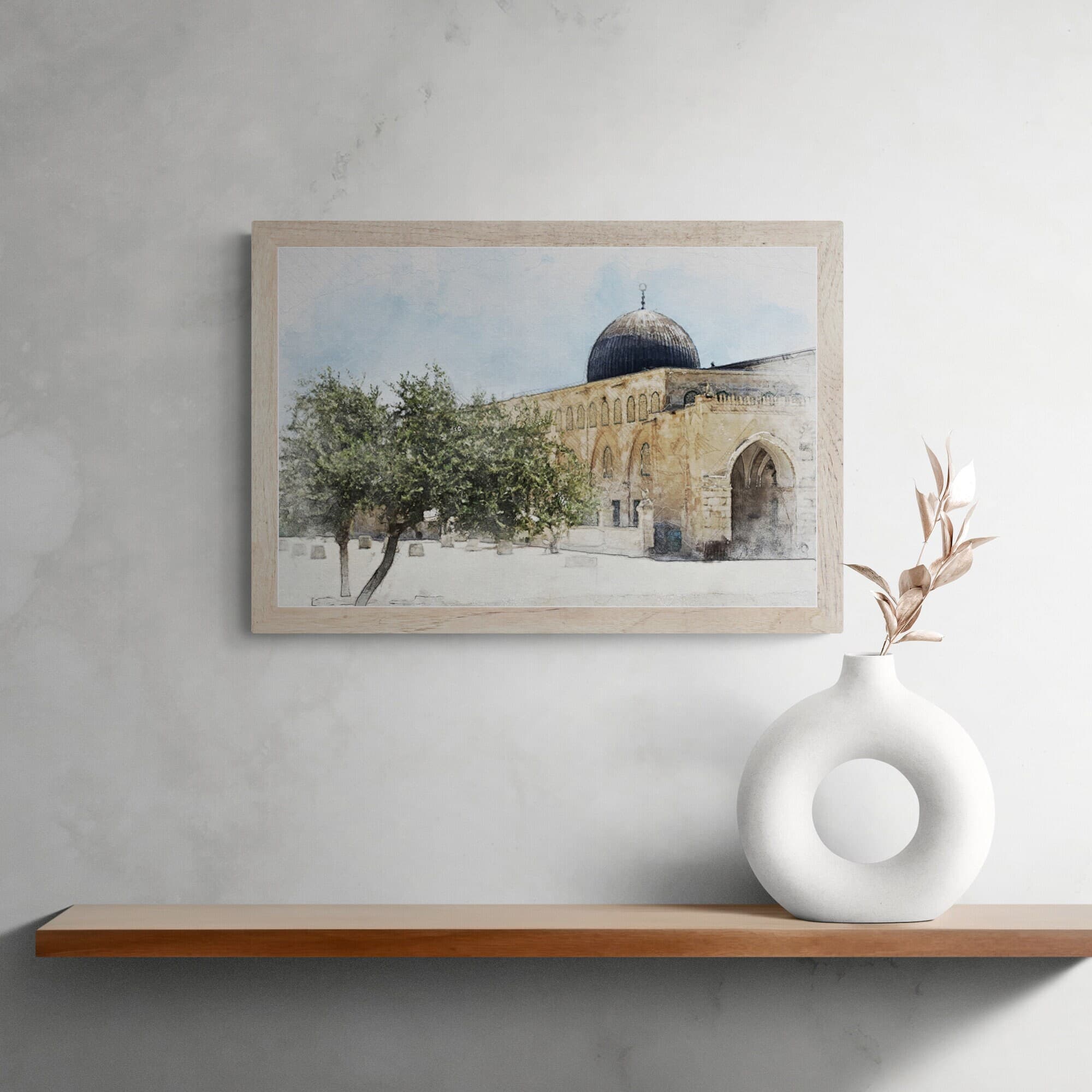Islamic wall art depicting Al Aqsa Mosque in vibrant colors.