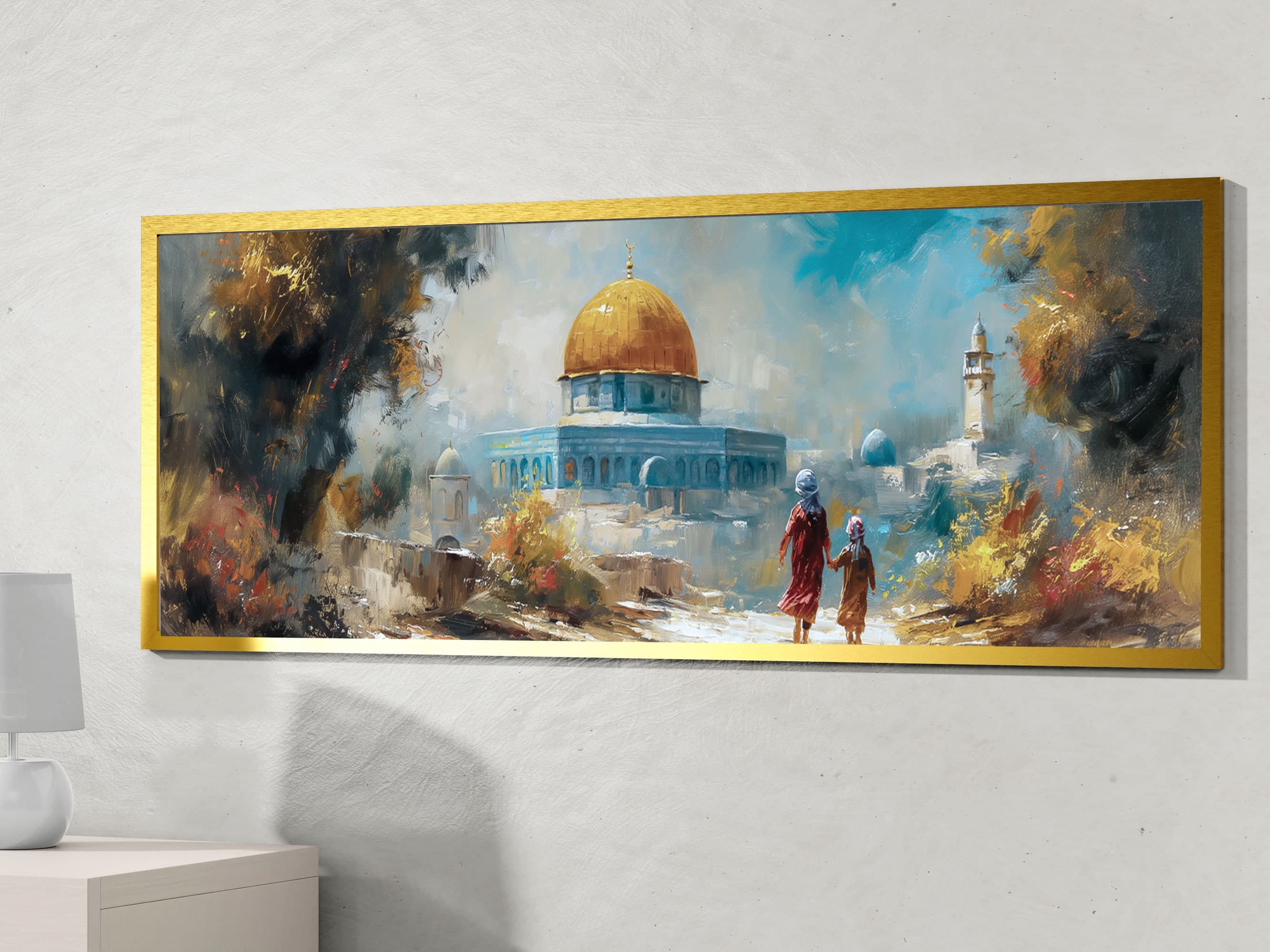 Chronicles of Palestine: The Radiant Golden Dome Masjid in Jerusalem | Islamic Wall Art - Islamic Gifts